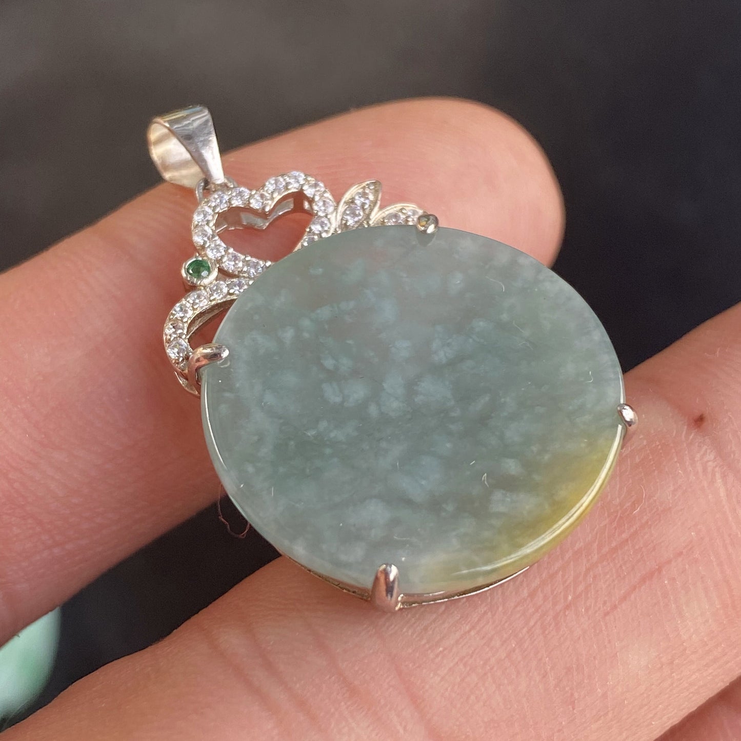 Natural Guatemalan jadeite Light Translucent Blue Grade A jade Round Circle pendant with 925 Sterling Silver button bail necklace jade bead