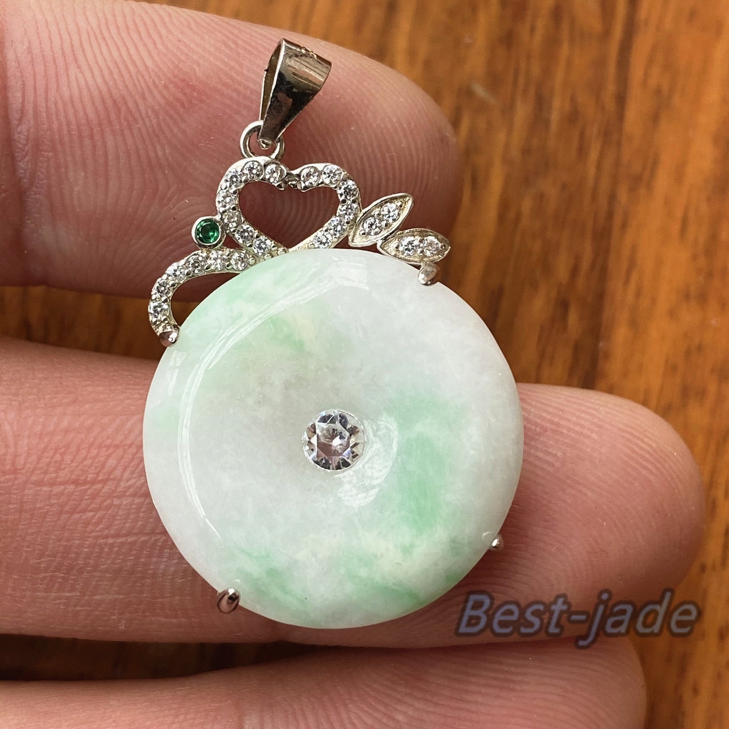 Fashion Donut Natural  Grade A Jadeite Green Burma jade green Lady pendant with 925 Sterling Silver button