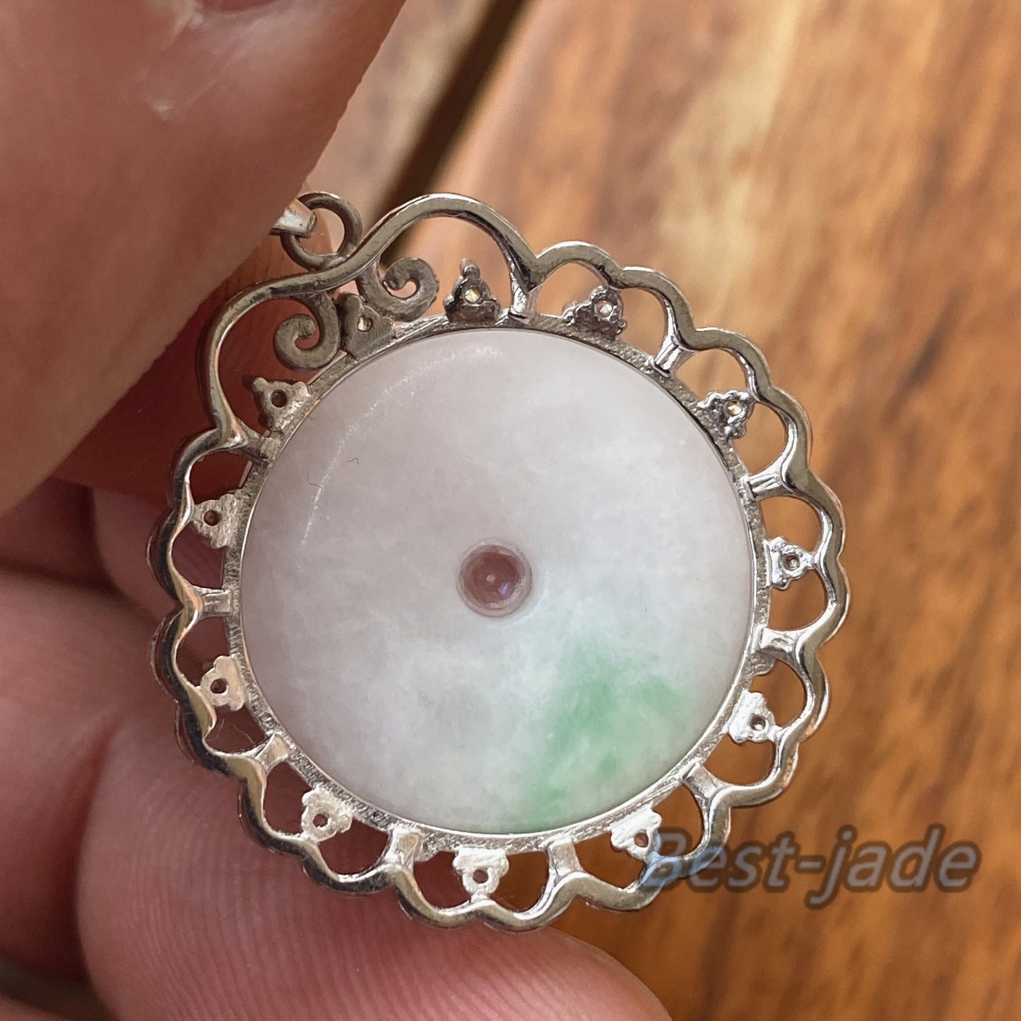 Fashion Donut Natural  Grade A Jadeite Green Burma jade green Lady pendant with 925 Sterling Silver button