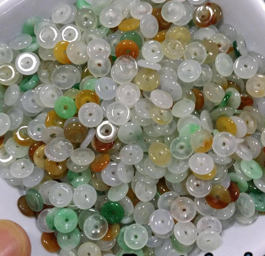 100Pcs Transparent 6-13mm Grade A Jade Glass Green Yellow Burma Jadeite Donut Roundness Beads DIY Baby pendant lucky doughnut bead spacer