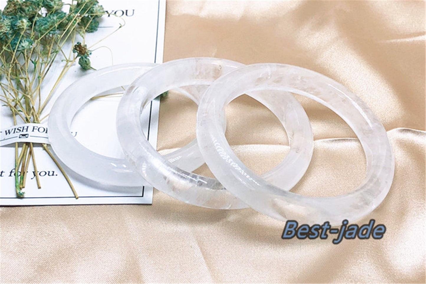 54-64mm Wholesale Natural  Clear Quartz Round BANGLE crystal bracelet Translucent white Chain A jade stone gift