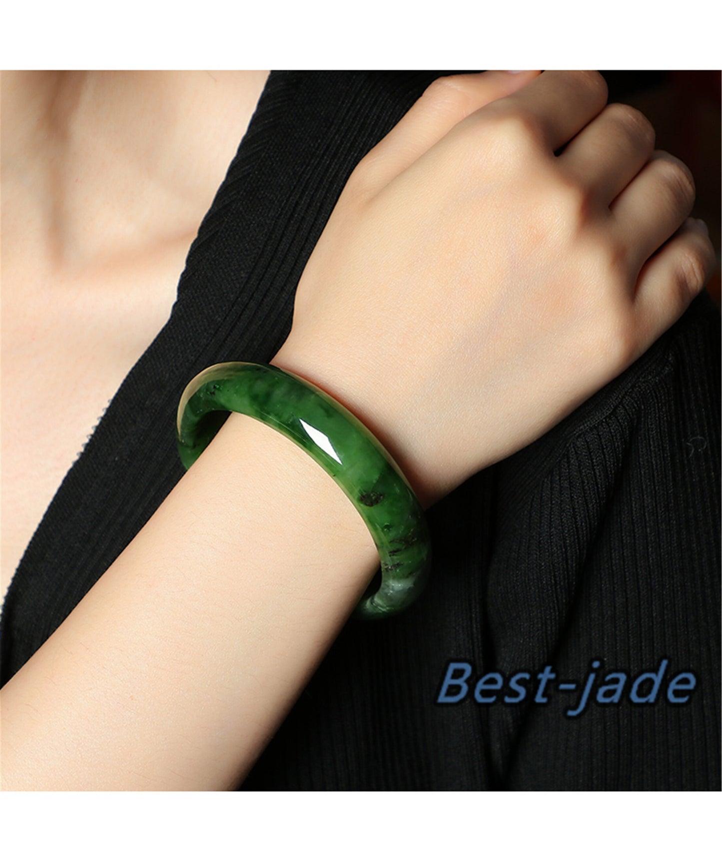 Großhandel Grüner Nephrit Runder Armreif Natürlicher Grünstein Kanadisches Jadearmband Pounamu Nephrit Jade Kanadische Grade A Jade BC Schmuck Geschenk