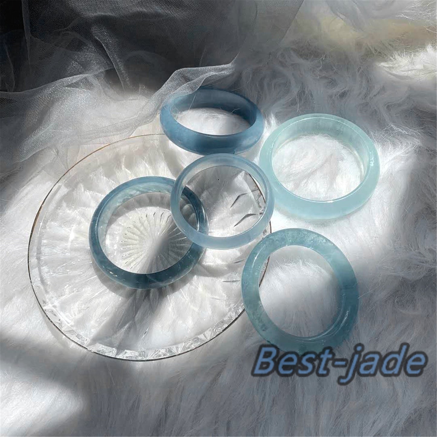 52-64mm Natural Solid Aquamarine Bangle Blue Quartz Crystal Gemstone Round Bracelet Bridal Bridesmaid Gifts for Wedding Gifts Jewerly jade