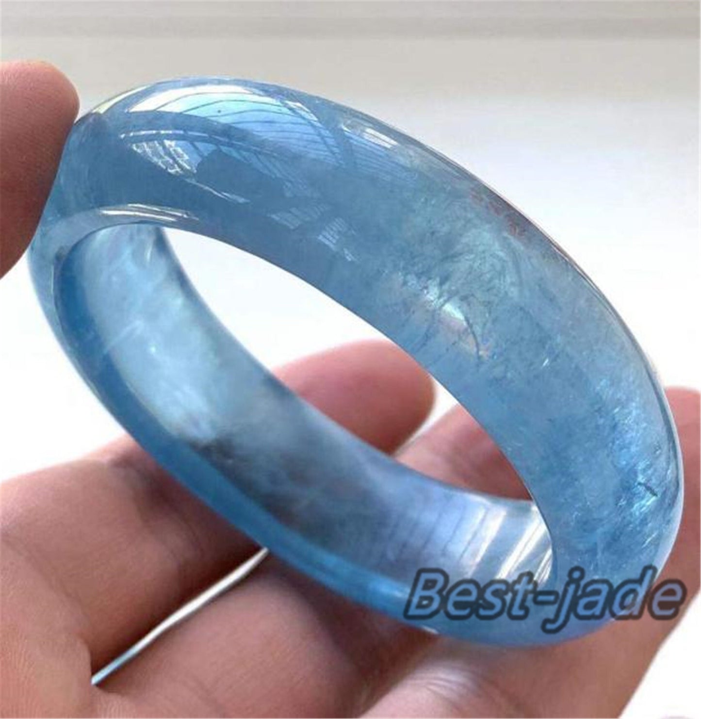 52-64mm Top Natural Solid Aquamarine Bangle Blue Quartz Crystal Gemstone Round Bracelet Bridal Bridesmaid Gifts for Wedding Gifts Jewerly