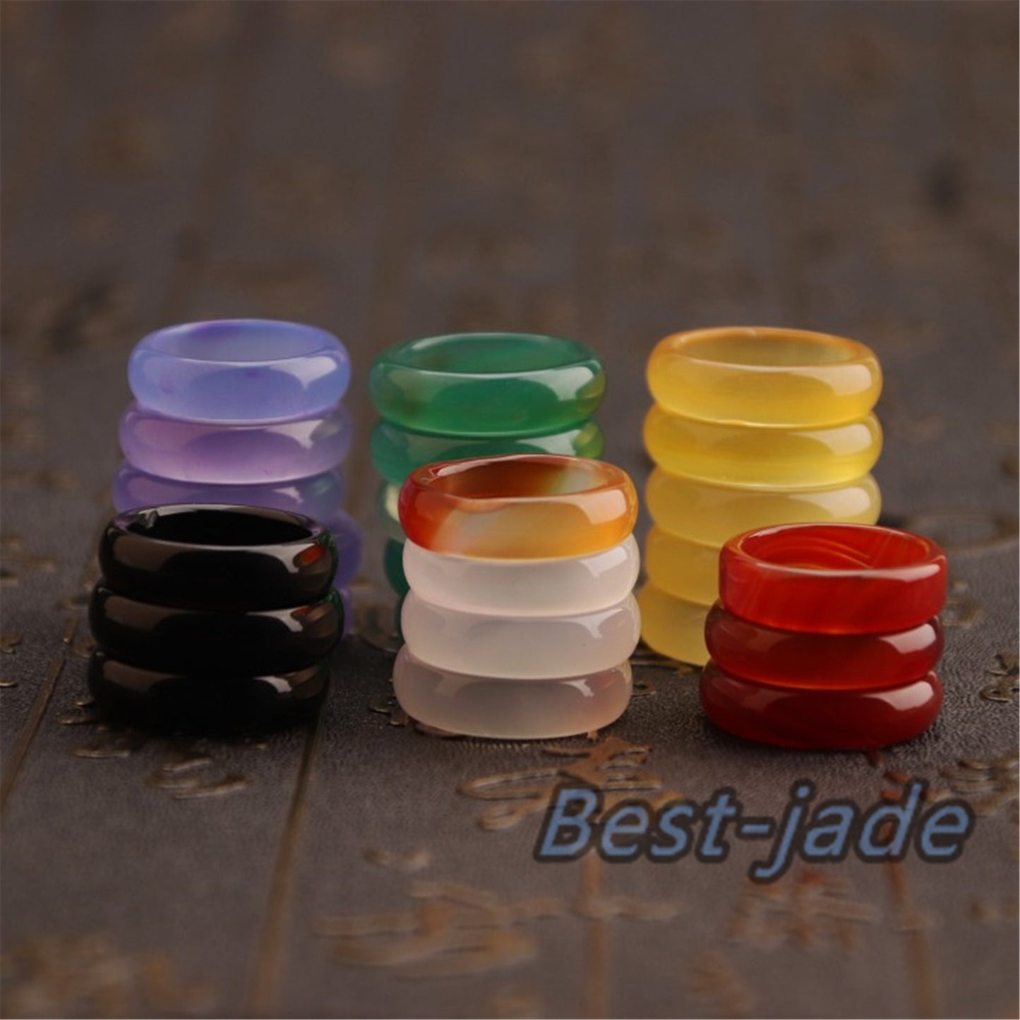 US Size 6-10 Transparent jade ring Wholesale 6 Colors Natural agate Blue Yellow White Black Red Pink gemstone Lady jasper ring Jewelry gift