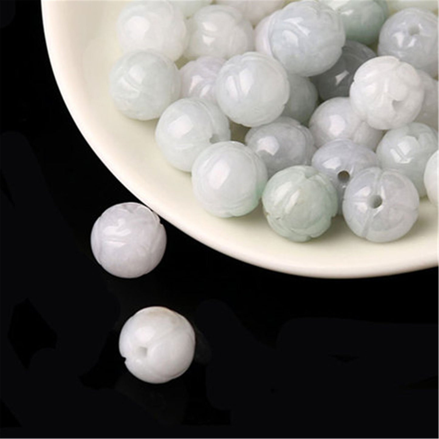 100PCS 7-13mm Real Grade A Jade lotus flower Bead Burma Jadeite White jade Earrings Ball hand carved DIY Jewelry gift