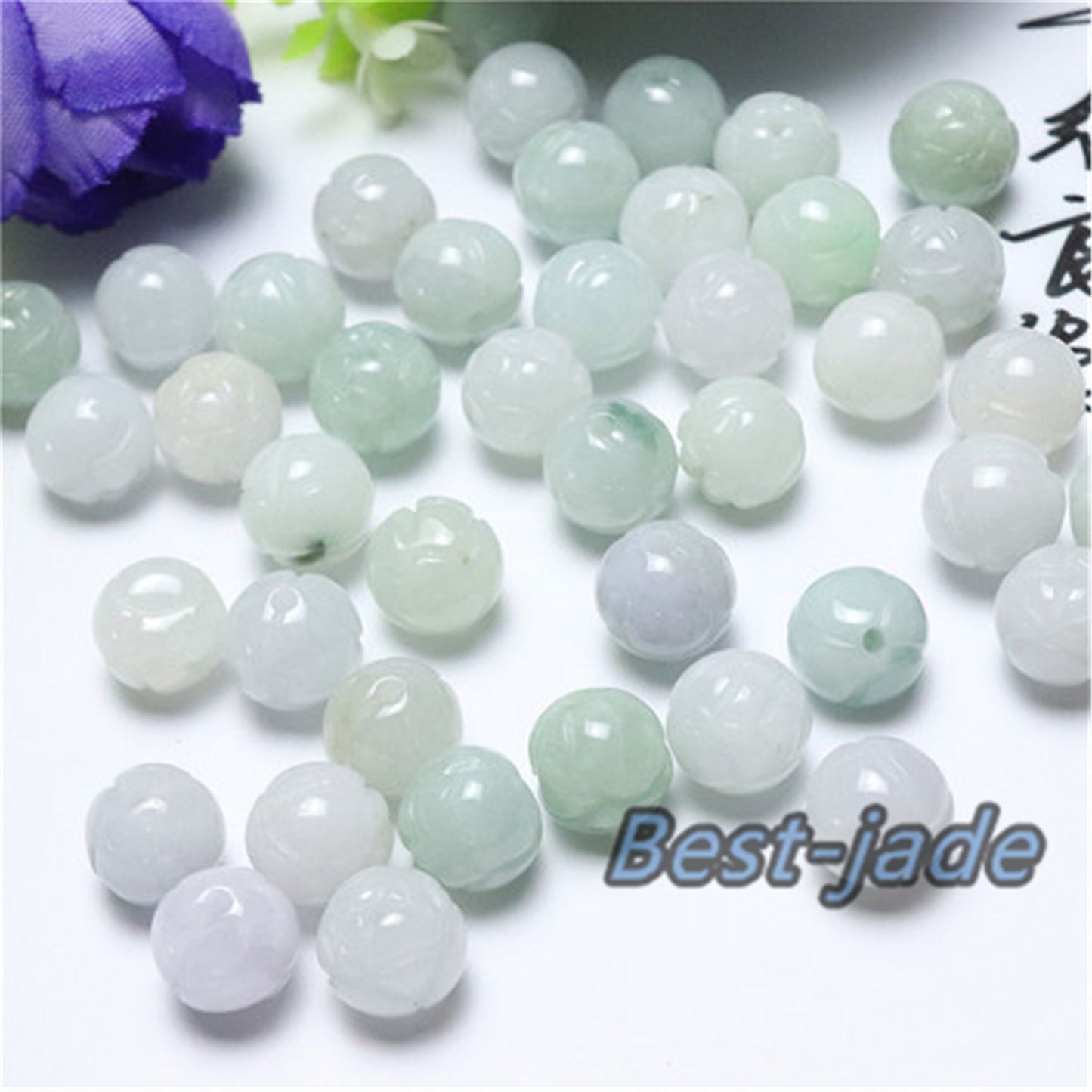 100PCS 7-13mm Real Grade A Jade lotus flower Bead Burma Jadeite White jade Earrings Ball hand carved DIY Jewelry gift