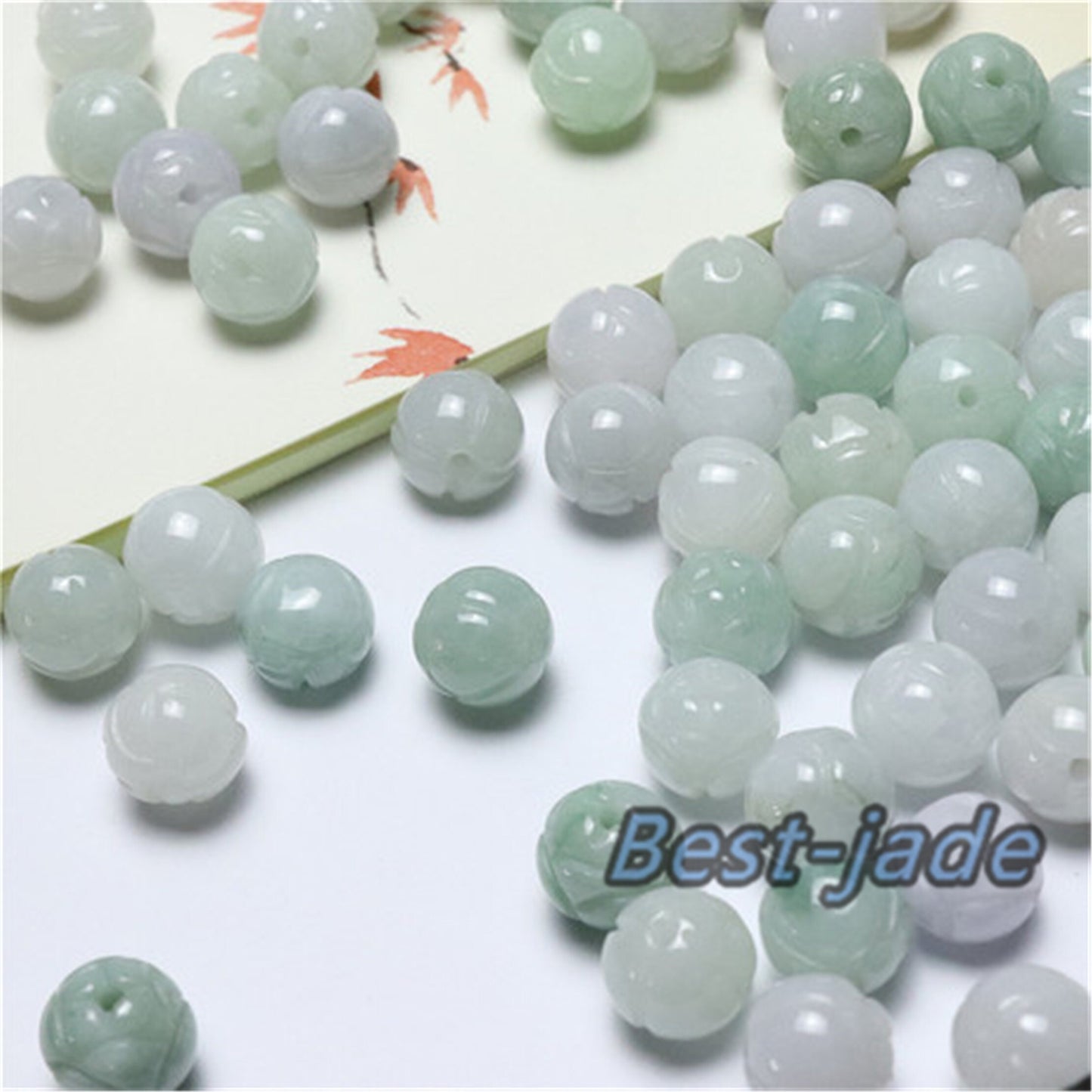 100PCS 7-13mm Real Grade A Jade lotus flower Bead Burma Jadeite White jade Earrings Ball hand carved DIY Jewelry gift