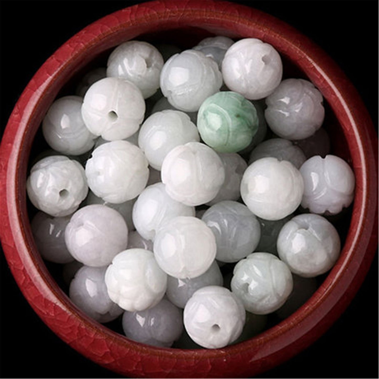 100PCS 7-13mm Real Grade A Jade lotus flower Bead Burma Jadeite White jade Earrings Ball hand carved DIY Jewelry gift