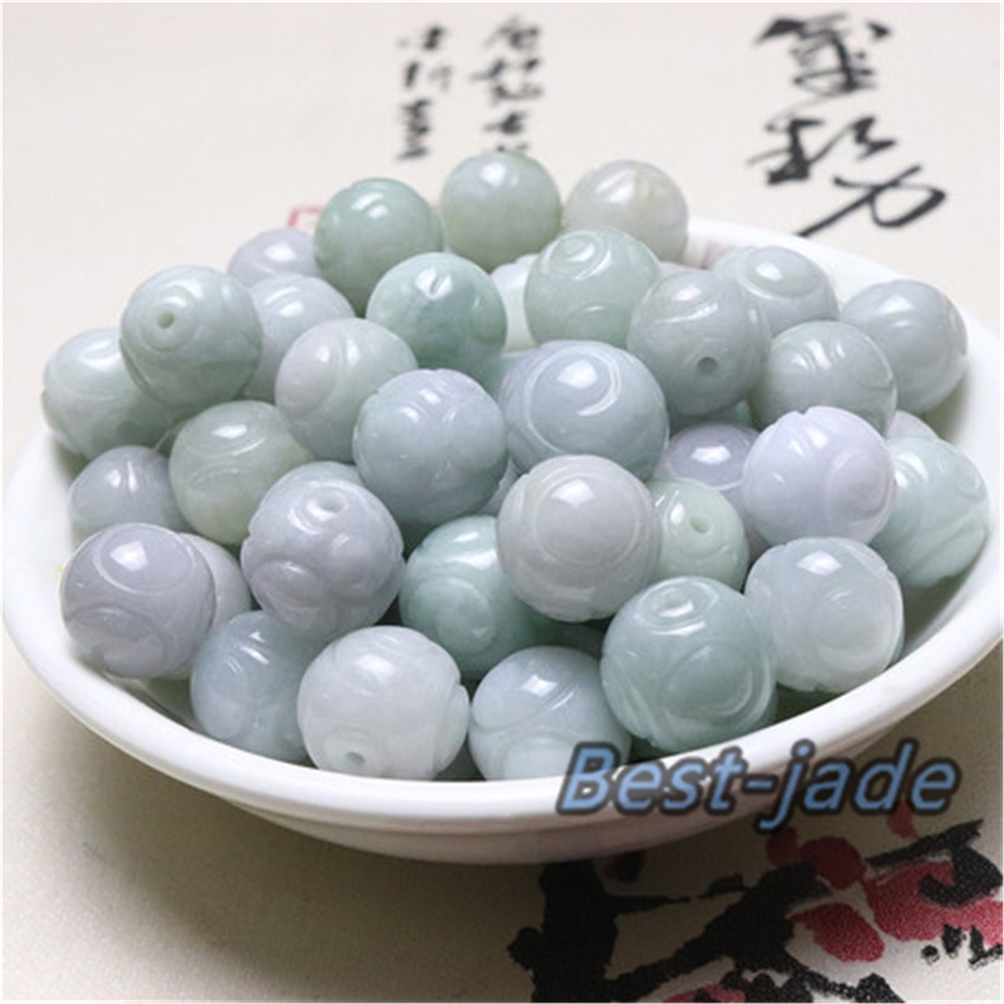 100PCS 13mm Real Grade A Jade Dragon Bead Burma Jadeite White jade Earrings Ball hand carved DIY Jewelry gift