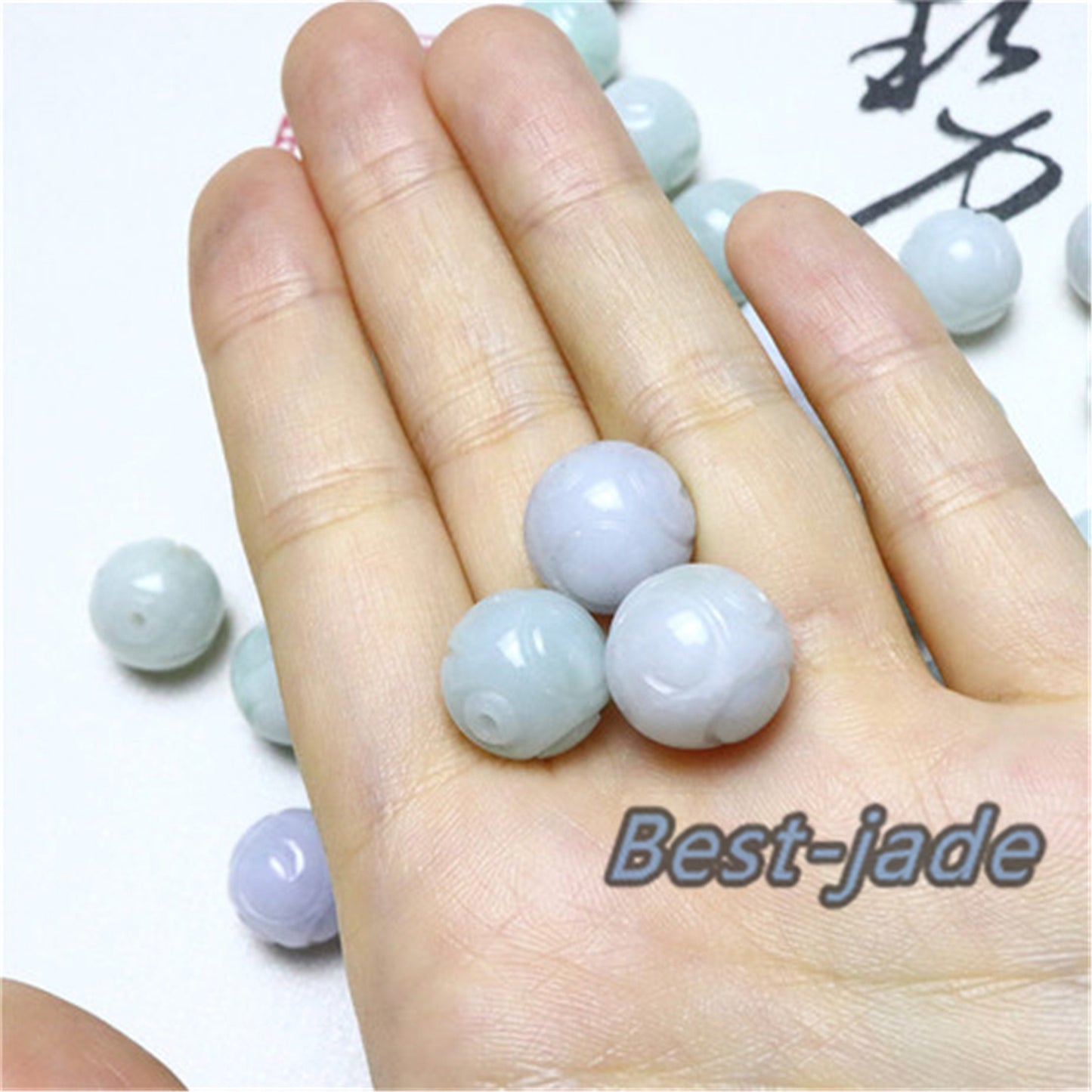 100PCS 13mm Real Grade A Jade Dragon Bead Burma Jadeite White jade Earrings Ball hand carved DIY Jewelry gift