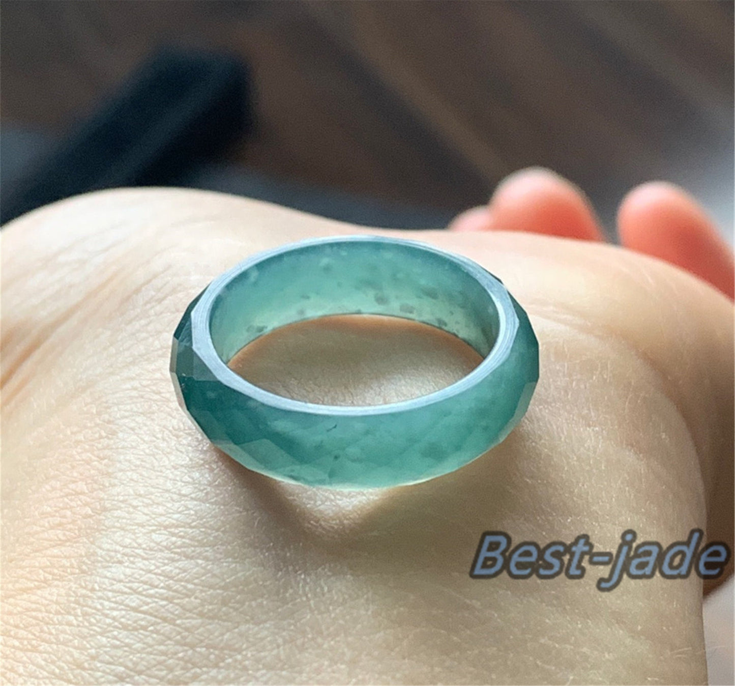 Diamond Cut Multi Facet ring US Size 5-10 Cut Ring Natural Pure Guatemala Jadeite Grade A Jade Blue gemstone Lady Guatemalan jadeite ring