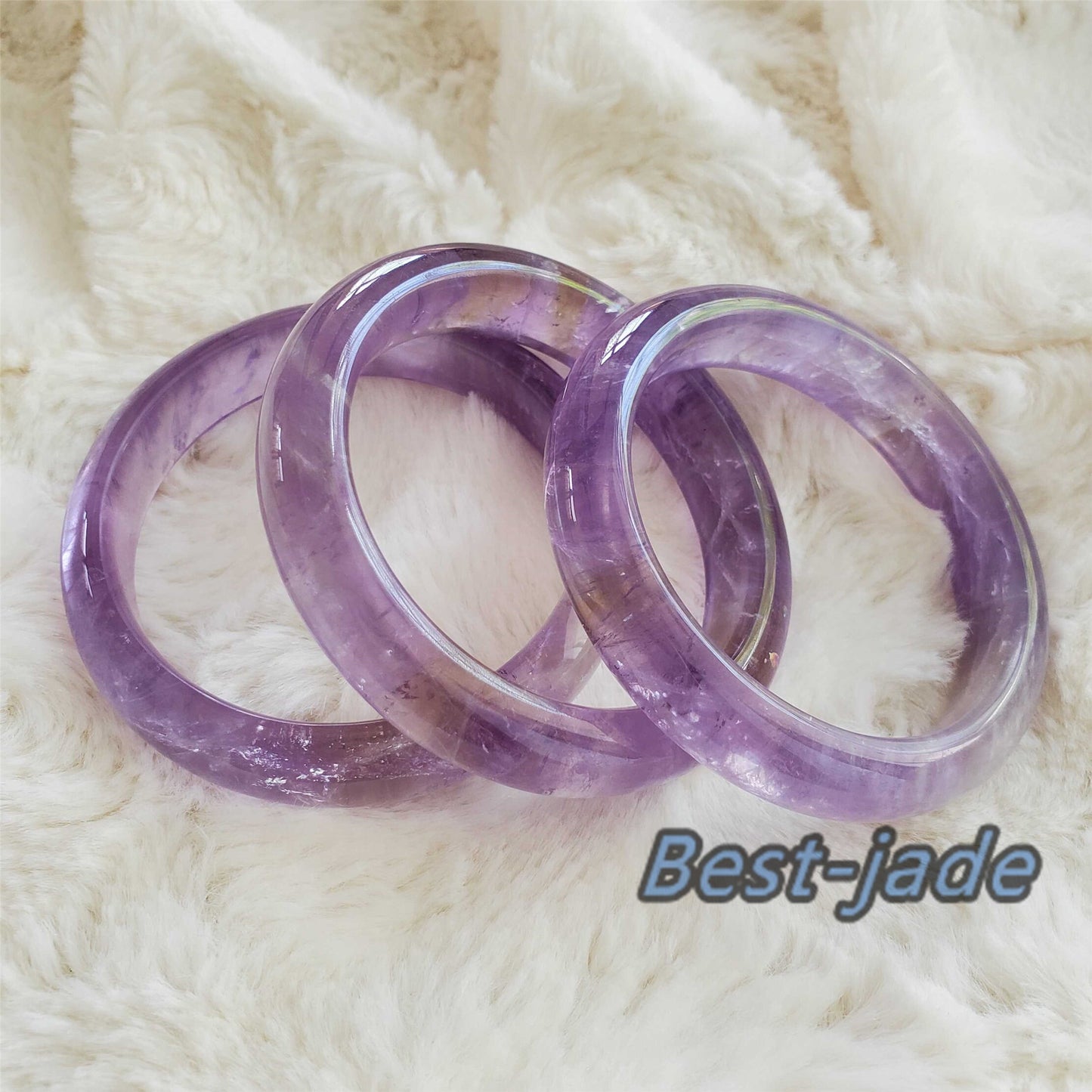 52-64mm Wholesale Natural Amethyst Round BANGLE amethystine bracelet Translucent Purple Quartz lavender crystal Chain A jade stone gift