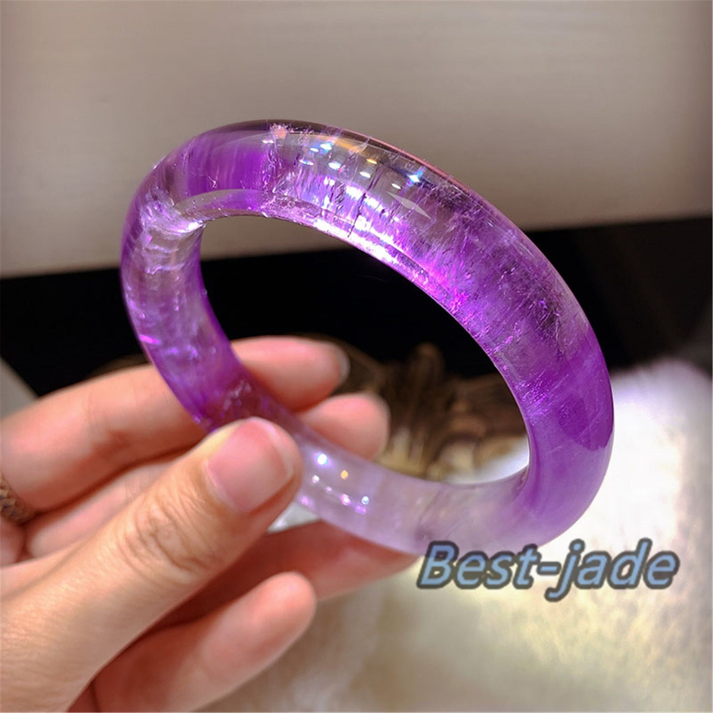 54–62 mm Großhandel natürlicher Amethyst, runder Armreif, Amethyst-Armband, durchscheinende lila Quarz-Lavendel-Kristallkette, ein Jadestein-Geschenk