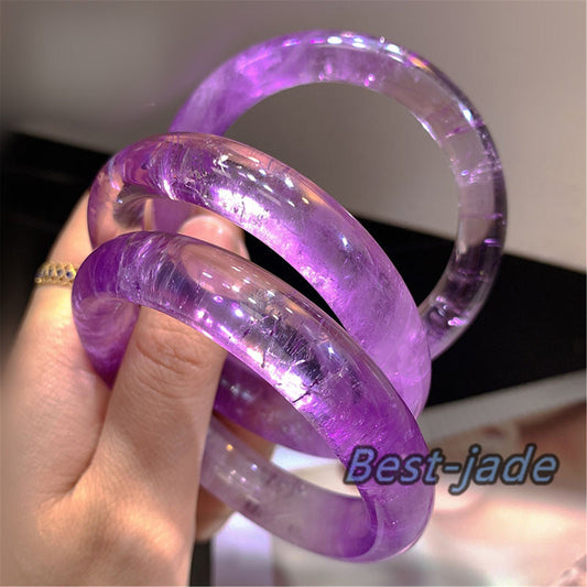 54-62mm Wholesale Natural Amethyst Round BANGLE amethystine bracelet Translucent Purple Quartz lavender crystal Chain A jade stone gift