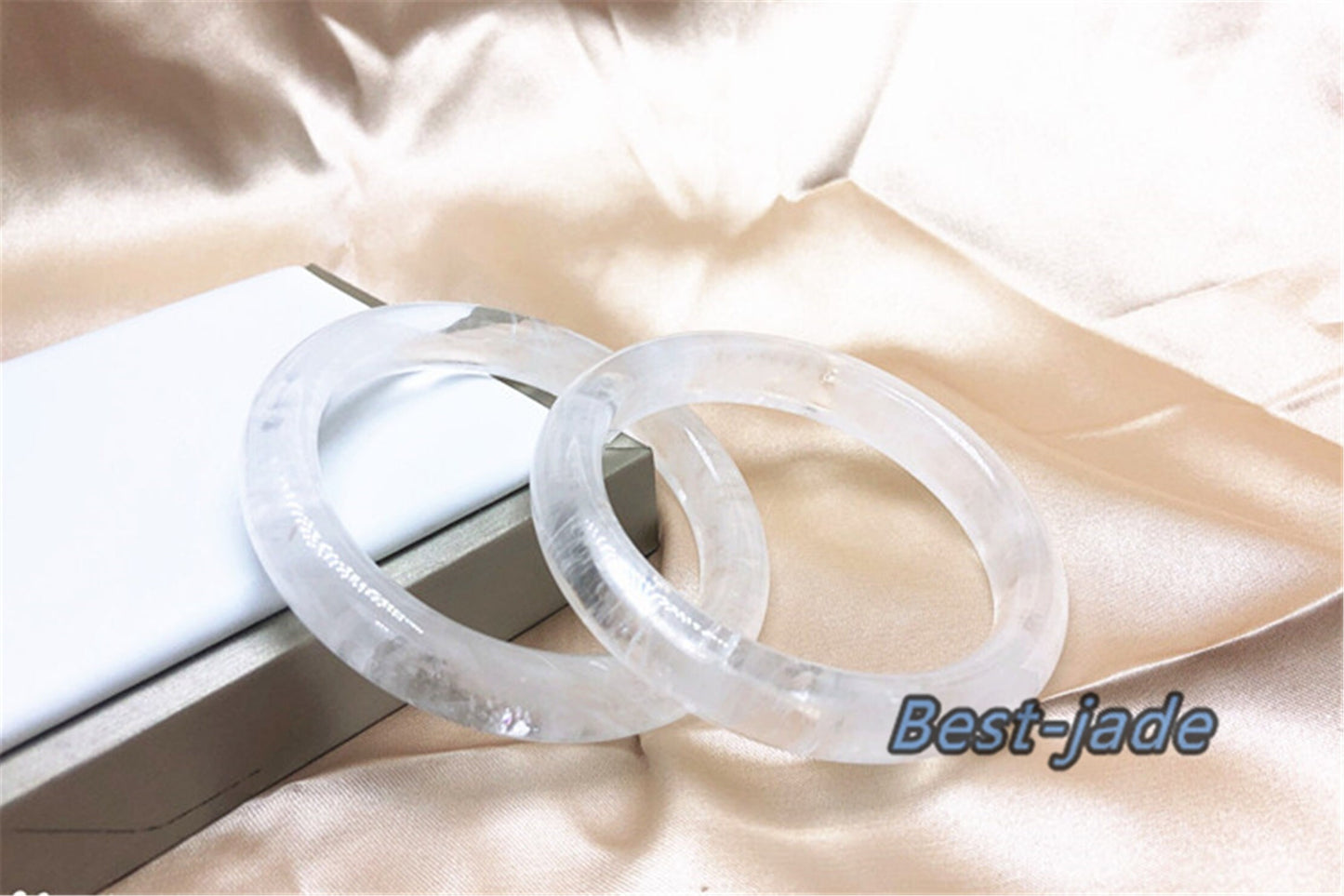 54-64mm Wholesale Natural  Clear Quartz Round BANGLE crystal bracelet Translucent white Chain A jade stone gift