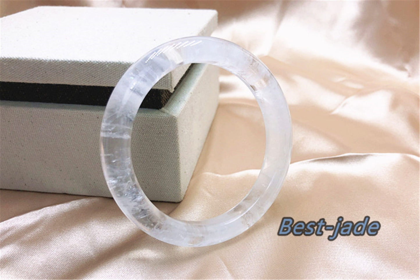 54-64mm Wholesale Natural  Clear Quartz Round BANGLE crystal bracelet Translucent white Chain A jade stone gift