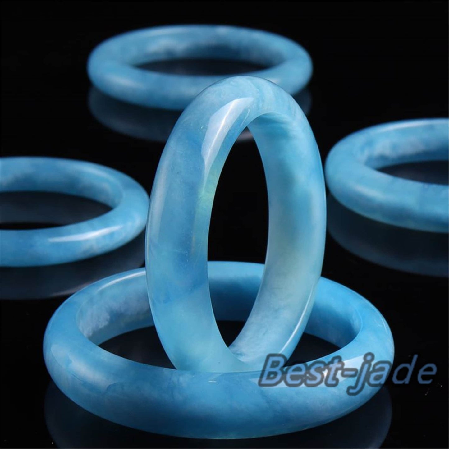 52-64mm Natural Solid Aquamarine Bangle Blue Quartz Crystal Gemstone Round Bracelet Bridal Bridesmaid Gifts for Wedding Gifts Jewerly jade