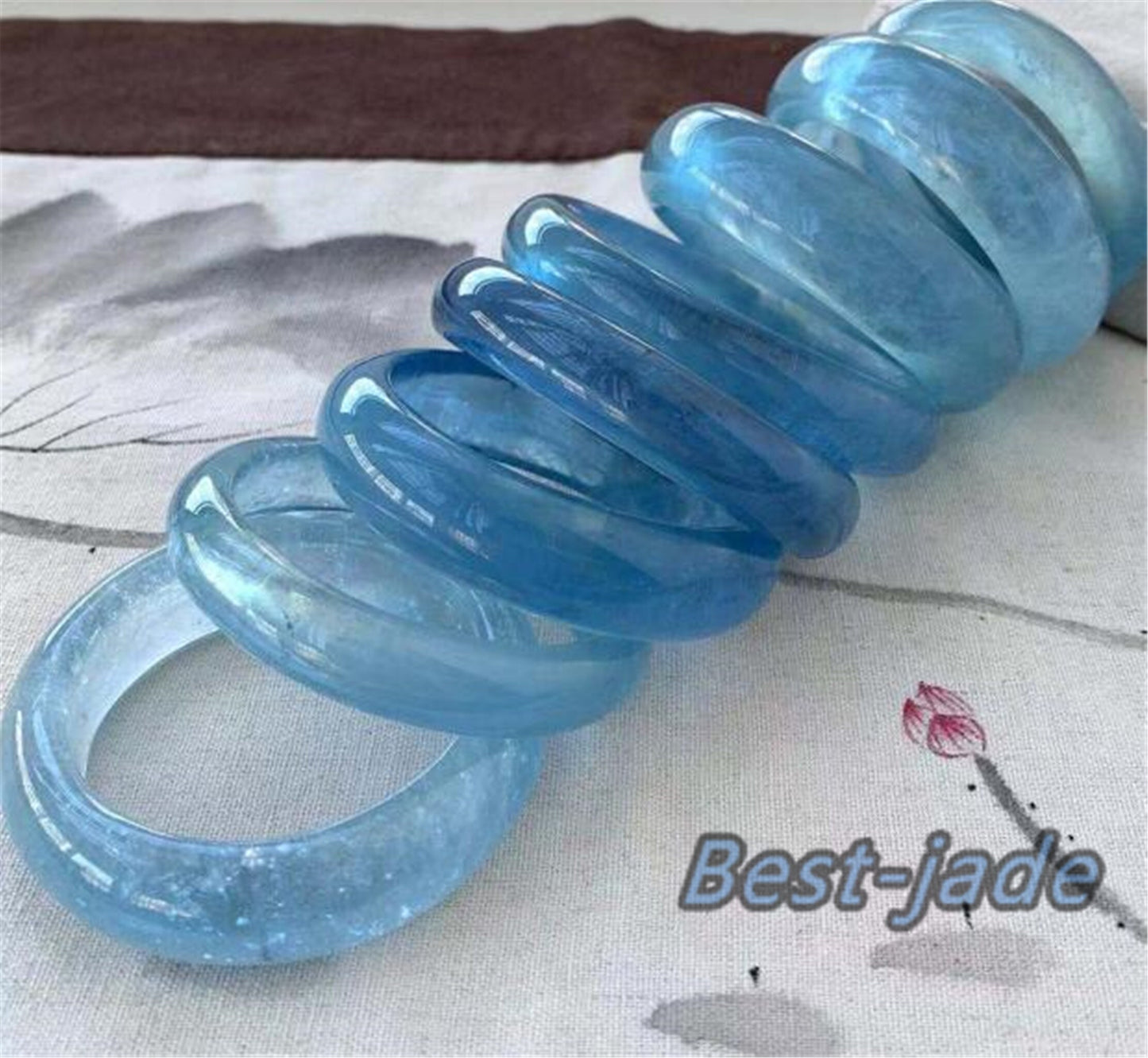 52-64mm Top Natural Solid Aquamarine Bangle Blue Quartz Crystal Gemstone Round Bracelet Bridal Bridesmaid Gifts for Wedding Gifts Jewerly