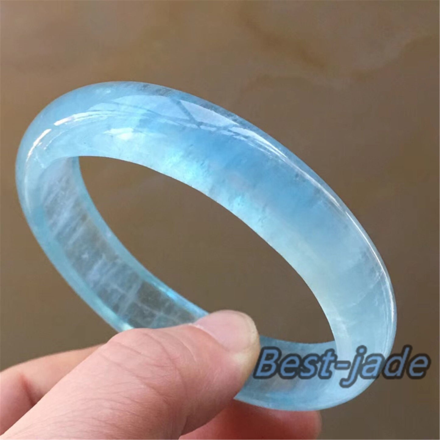 52-64mm Top Natural Solid Aquamarine Bangle Blue Quartz Crystal Gemstone Round Bracelet Bridal Bridesmaid Gifts for Wedding Gifts Jewerly