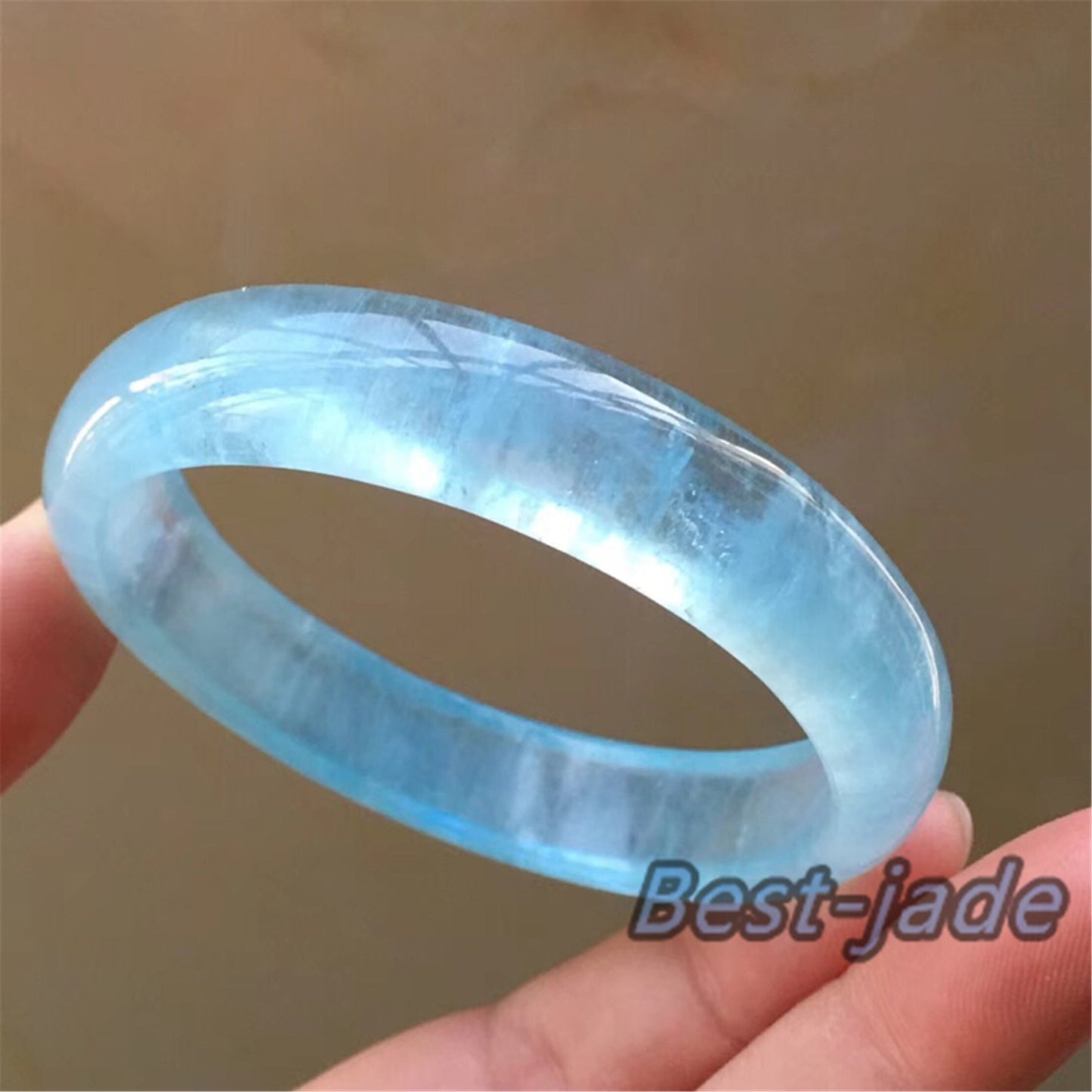 52-64mm Top Natural Solid Aquamarine Bangle Blue Quartz Crystal Gemstone Round Bracelet Bridal Bridesmaid Gifts for Wedding Gifts Jewerly