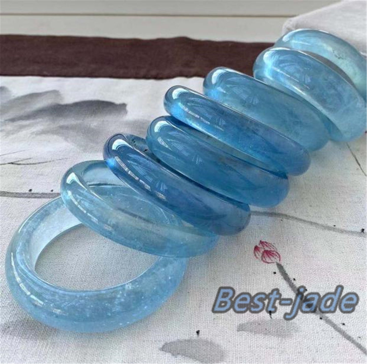 52-64mm Top Natural Solid Aquamarine Bangle Blue Quartz Crystal Gemstone Round Bracelet Bridal Bridesmaid Gifts for Wedding Gifts Jewerly