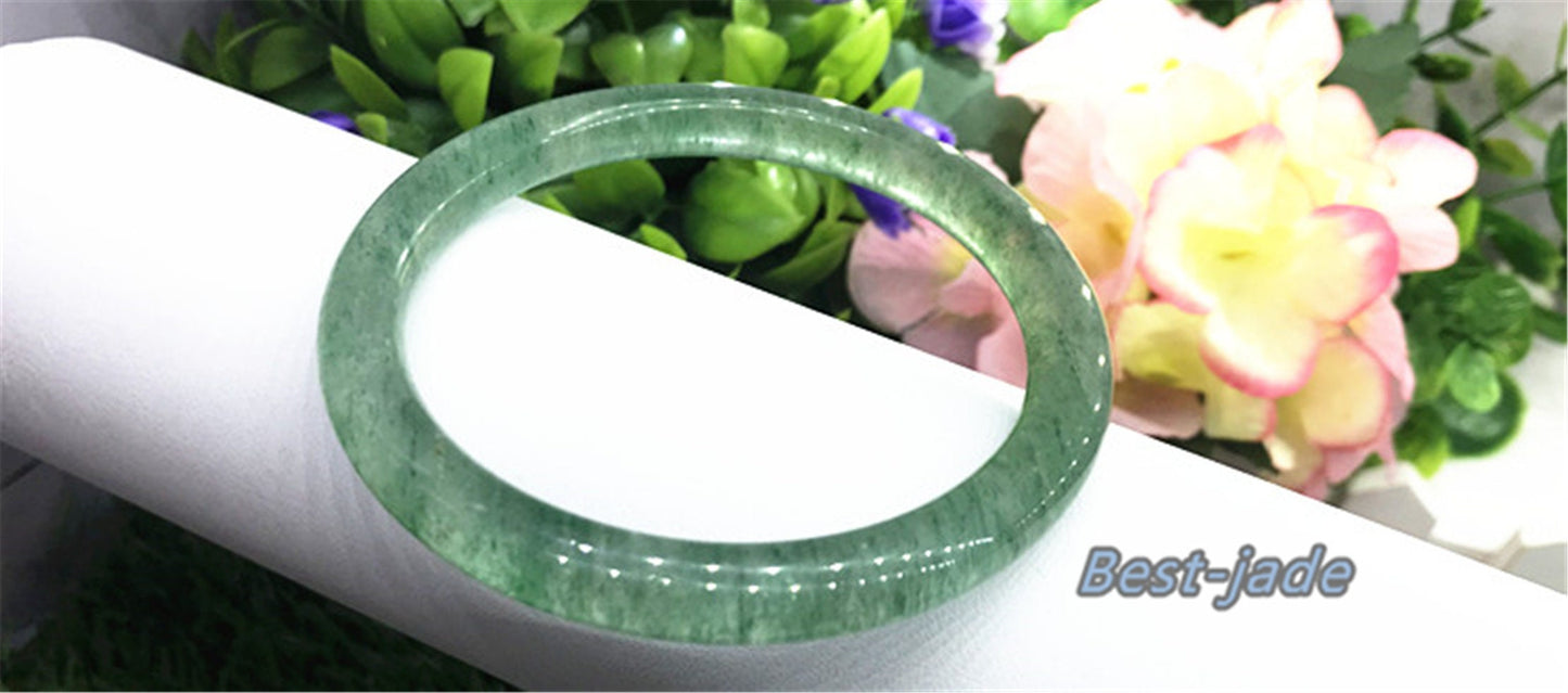 54-62mm Natural Green Strawberry Crystal Bangle Rose Quartz Gemstone Round bar Bracelet  Jewerly Engagement gift Gifts