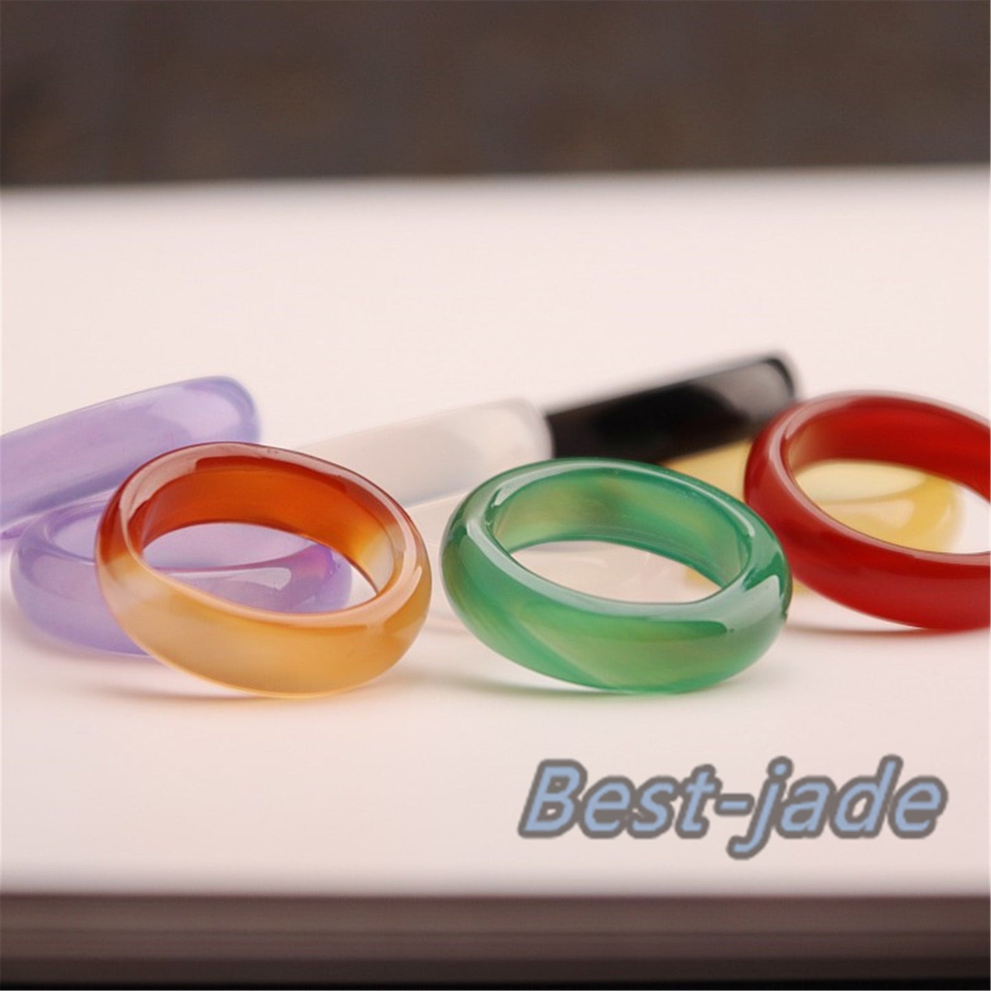 US Size 6-10 Transparent jade ring Wholesale 6 Colors Natural agate Blue Yellow White Black Red Pink gemstone Lady jasper ring Jewelry gift