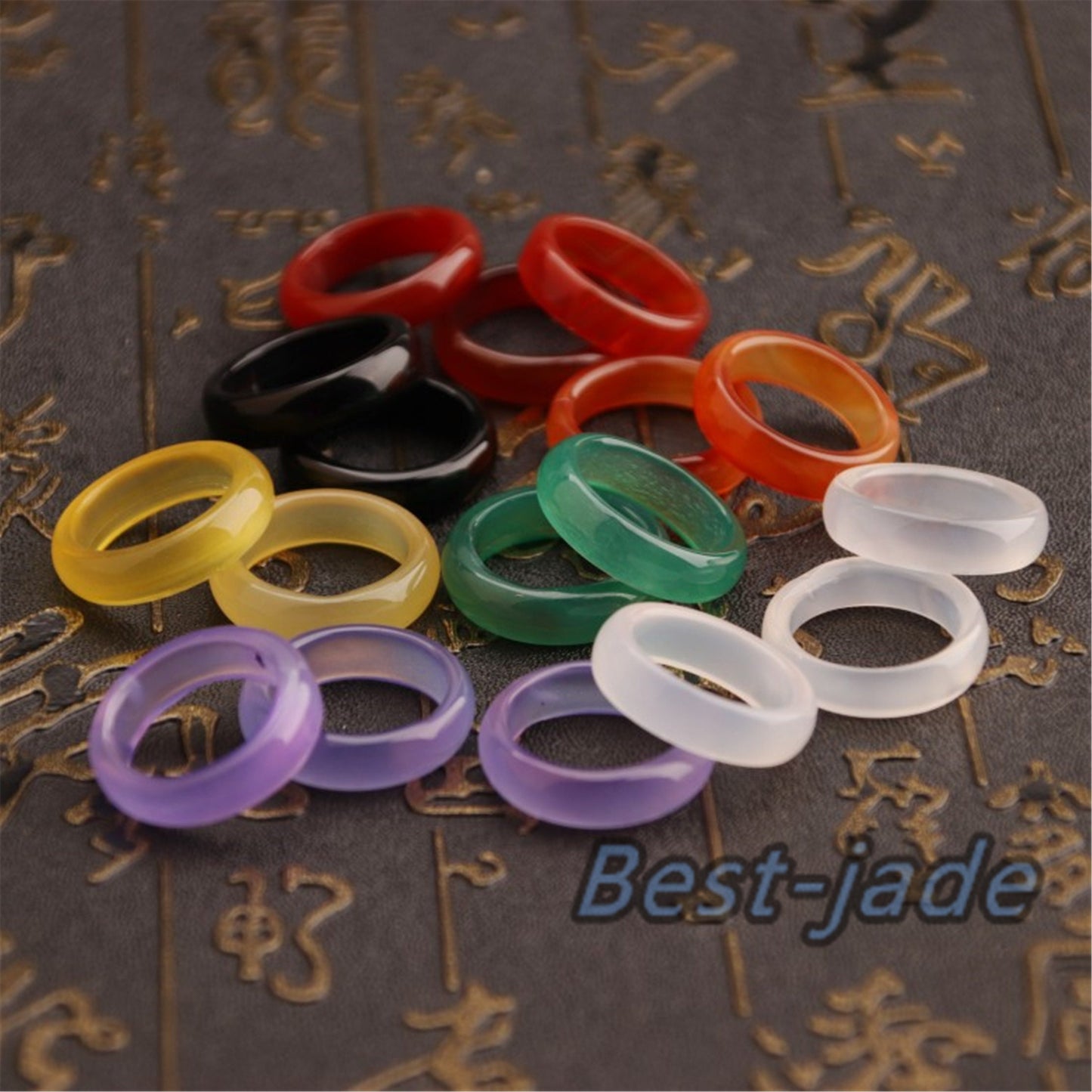 US Size 6-10 Transparent jade ring Wholesale 6 Colors Natural agate Blue Yellow White Black Red Pink gemstone Lady jasper ring Jewelry gift