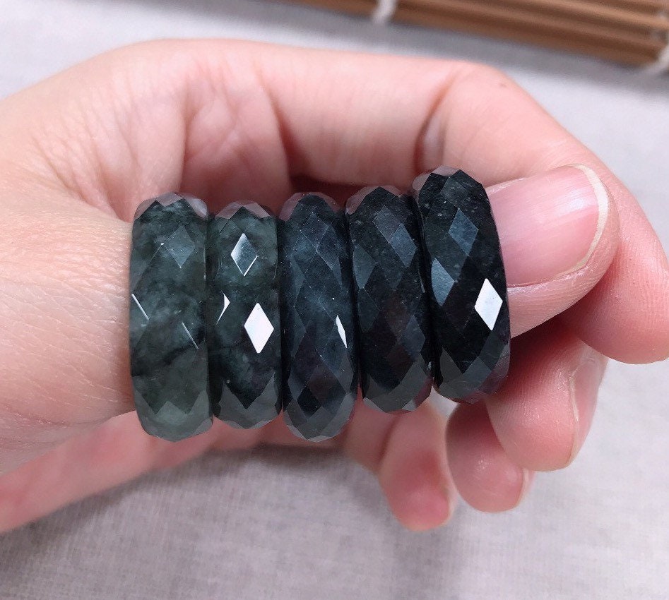 US size 4-9  Diamond Cut Multi Facet ring black jadeite cut Ring Natural Grade A Jadeite Burma Jade Lady Myanmar jade jewelry gift