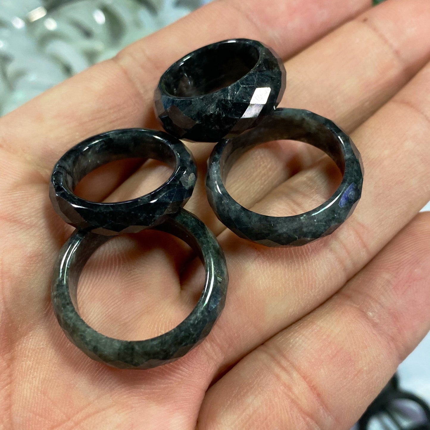 US size 4-9  Diamond Cut Multi Facet ring black jadeite cut Ring Natural Grade A Jadeite Burma Jade Lady Myanmar jade jewelry gift