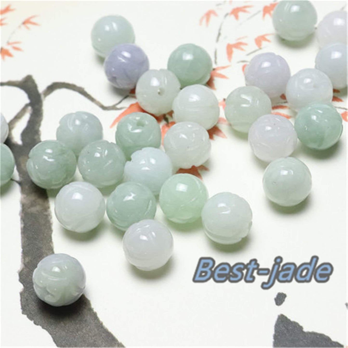 100PCS 7-13mm Real Grade A Jade lotus flower Bead Burma Jadeite White jade Earrings Ball hand carved DIY Jewelry gift