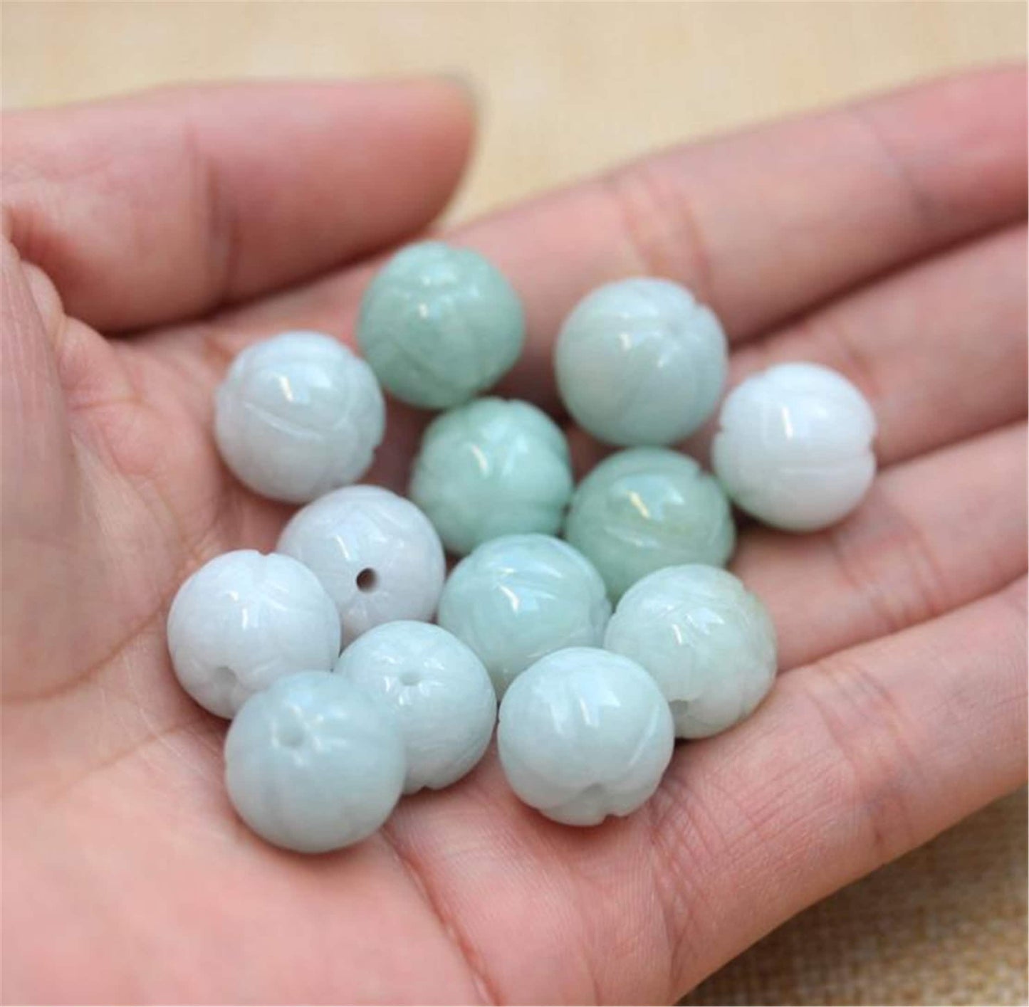 100PCS 7-13mm Real Grade A Jade lotus flower Bead Burma Jadeite White jade Earrings Ball hand carved DIY Jewelry gift