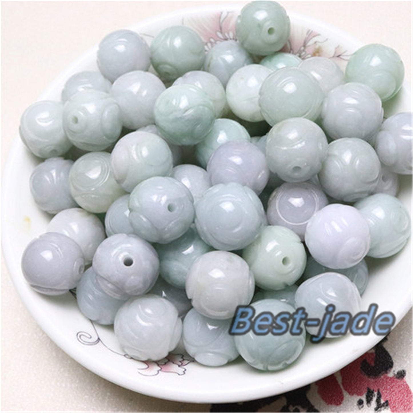 100PCS 13mm Real Grade A Jade Dragon Bead Burma Jadeite White jade Earrings Ball hand carved DIY Jewelry gift