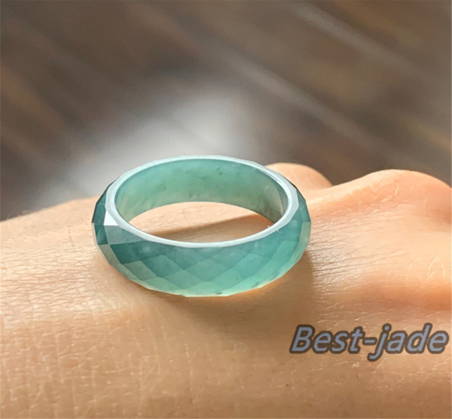 Diamond Cut Multi Facet ring US Size 5-10 Cut Ring Natural Pure Guatemala Jadeite Grade A Jade Blue gemstone Lady Guatemalan jadeite ring