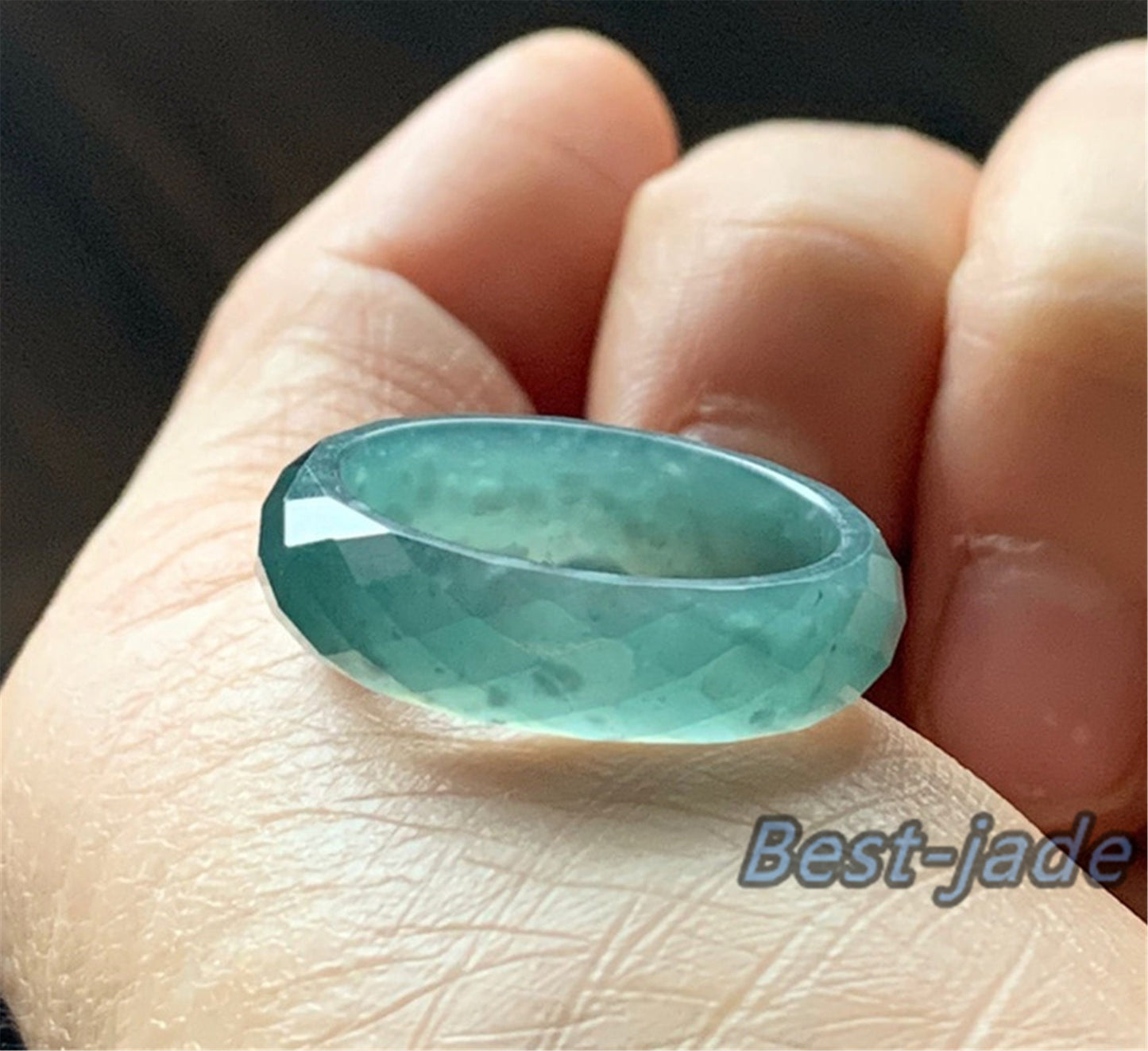 Diamond Cut Multi Facet ring US Size 5-10 Cut Ring Natural Pure Guatemala Jadeite Grade A Jade Blue gemstone Lady Guatemalan jadeite ring