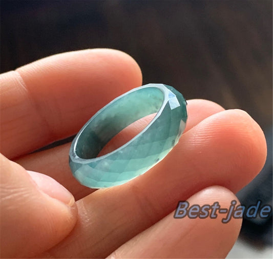 Diamond Cut Multi Facet ring US Size 5-10 Cut Ring Natural Pure Guatemala Jadeite Grade A Jade Blue gemstone Lady Guatemalan jadeite ring