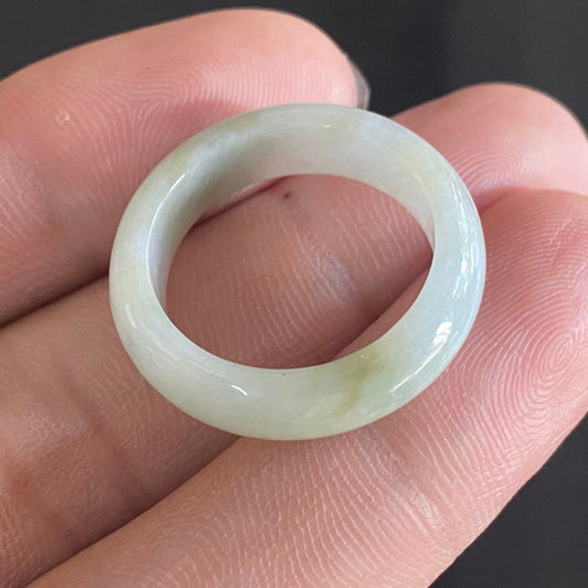 20.4mm Yellow Grade A jade Narrow Band Ring Natural Real Jadeite Hand carved bead Green gemstone Burma Lady jadeware rings Type A stone