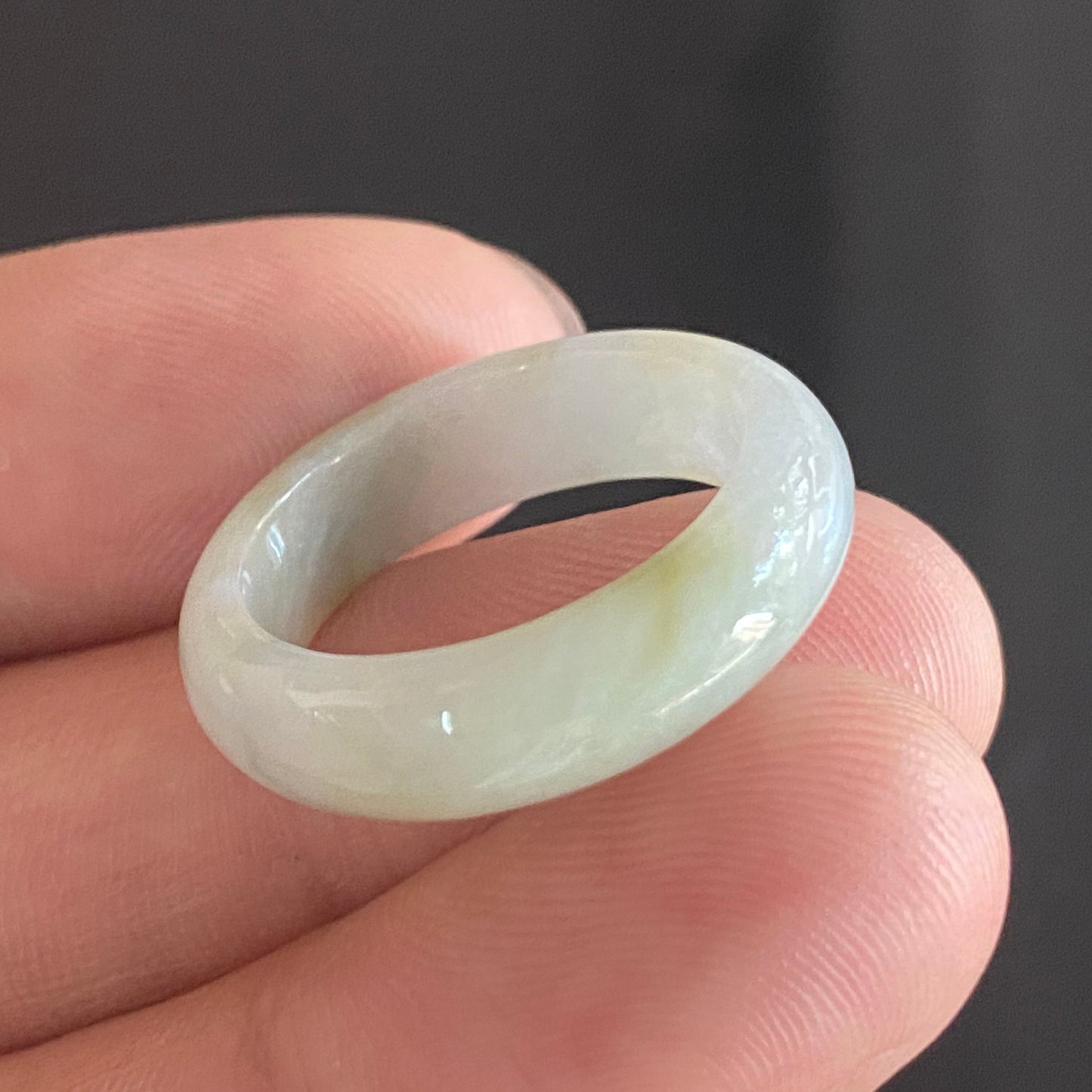 20.4mm Yellow Grade A jade Narrow Band Ring Natural Real Jadeite Hand carved bead Green gemstone Burma Lady jadeware rings Type A stone