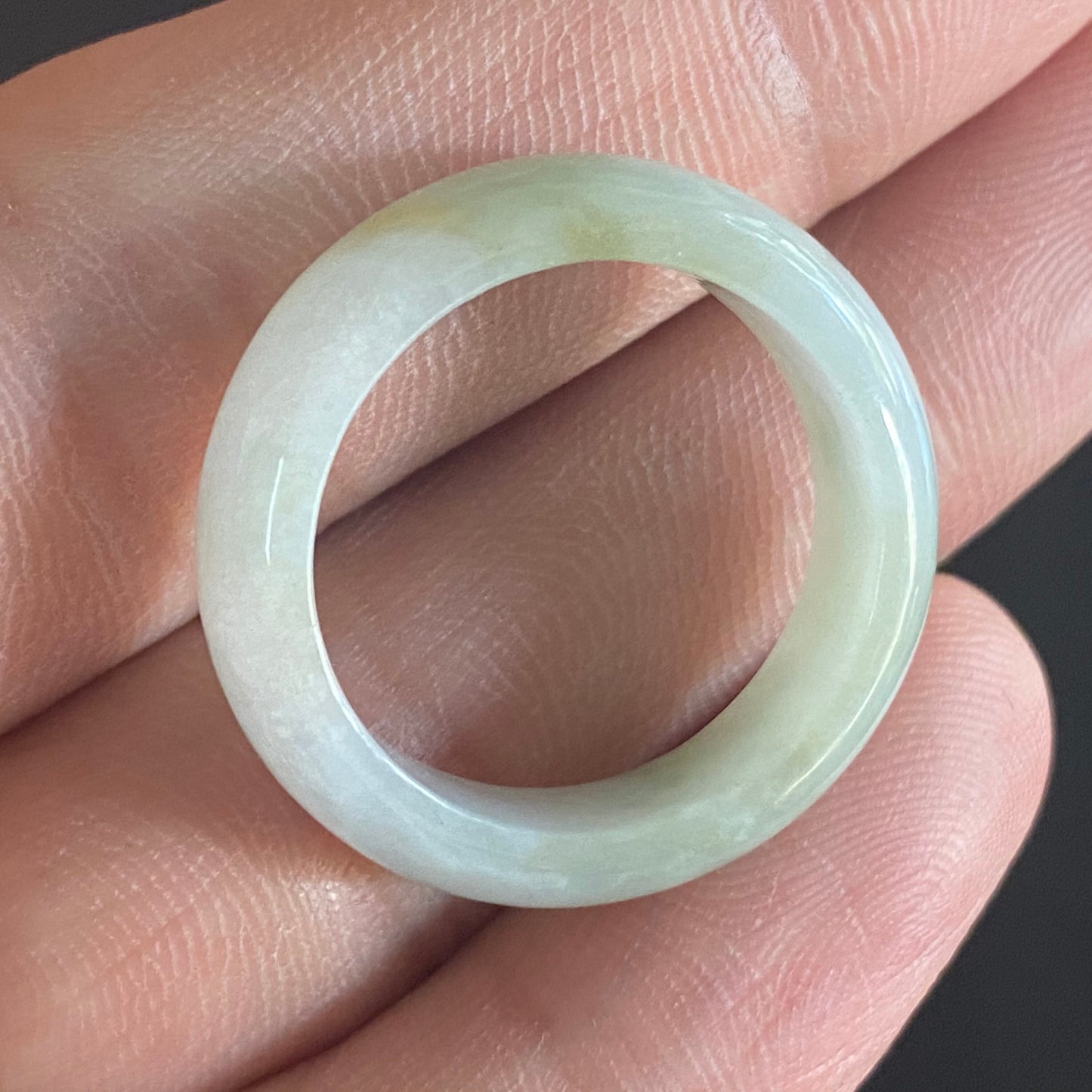 20.4mm Yellow Grade A jade Narrow Band Ring Natural Real Jadeite Hand carved bead Green gemstone Burma Lady jadeware rings Type A stone