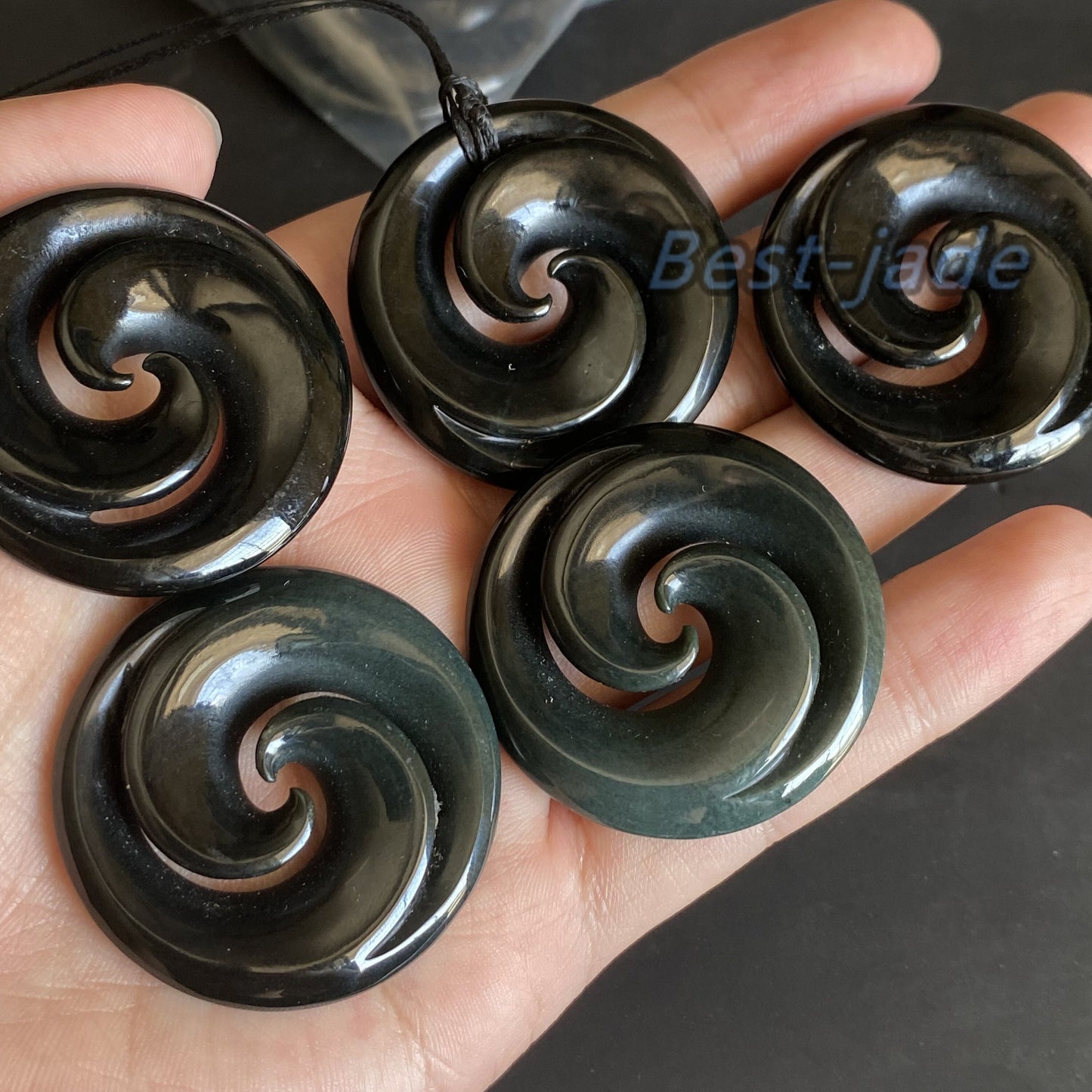 Vintage Round Hook Natural Australian Black Nephrite Jade Pendant Maori Style NZ Greenstone Pounamu Genuine jasper Jewelry Necklace