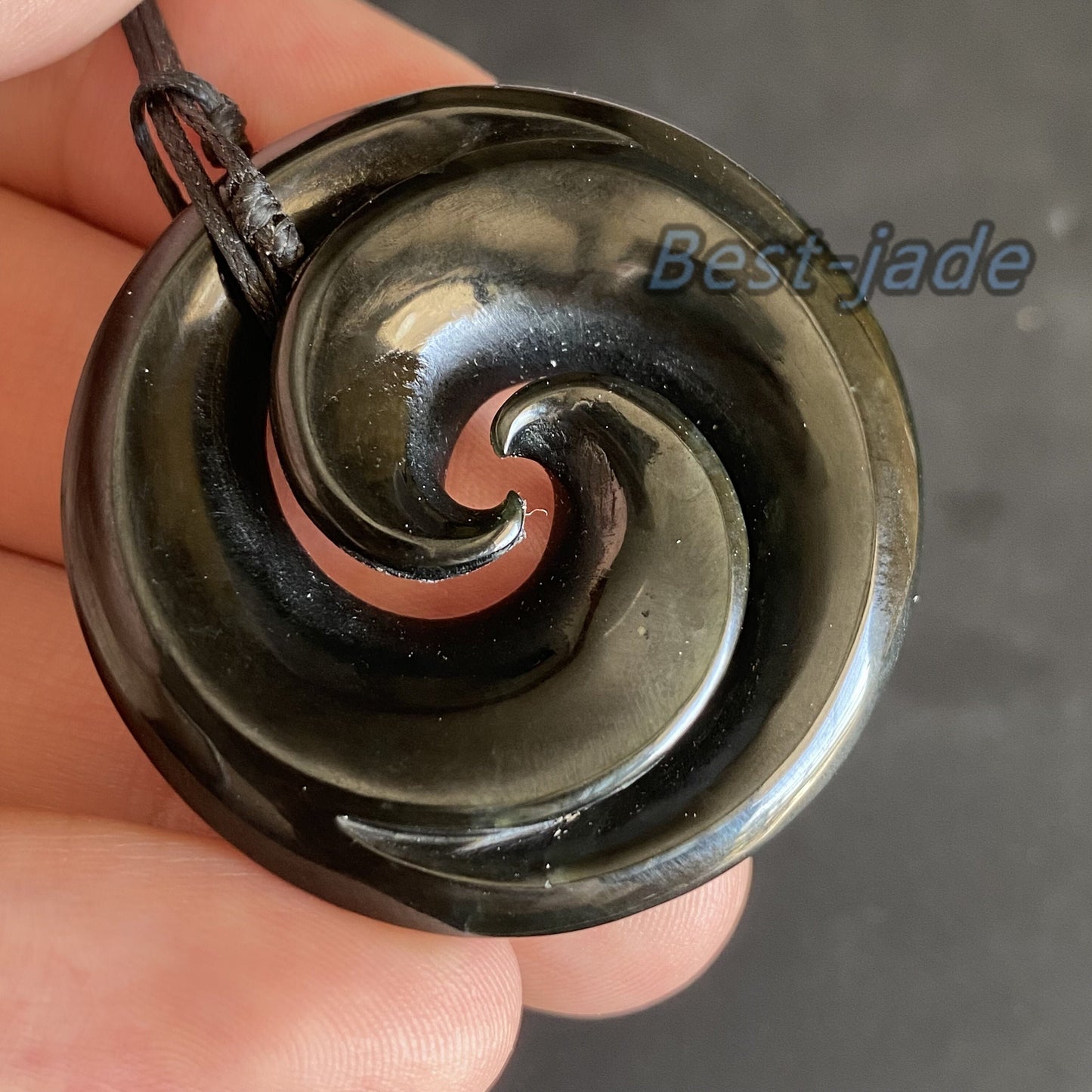 Vintage Round Hook Natural Australian Black Nephrite Jade Pendant Maori Style NZ Greenstone Pounamu Genuine jasper Jewelry Necklace