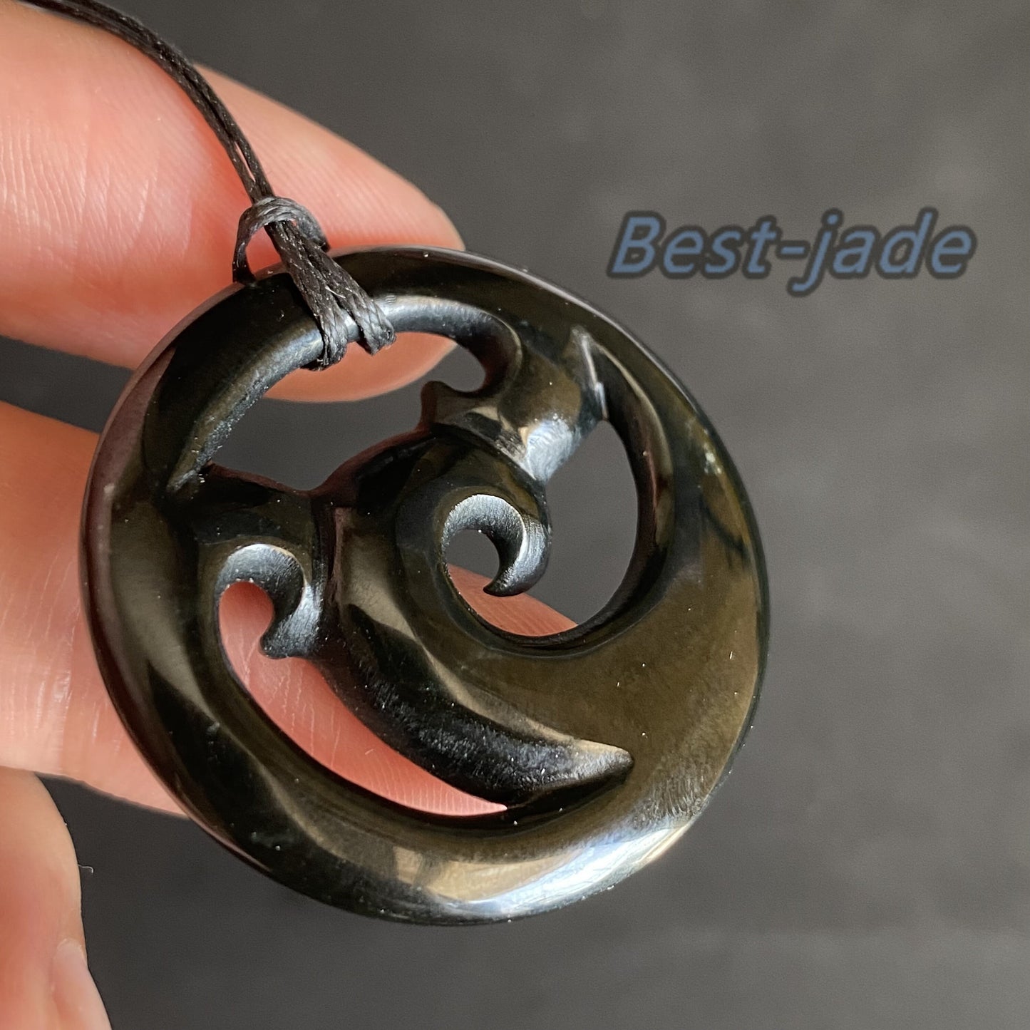 Vintage Round Hook Natural Australian Black Nephrite Jade Pendant Maori Style NZ Greenstone Pounamu Genuine jasper Jewelry Necklace