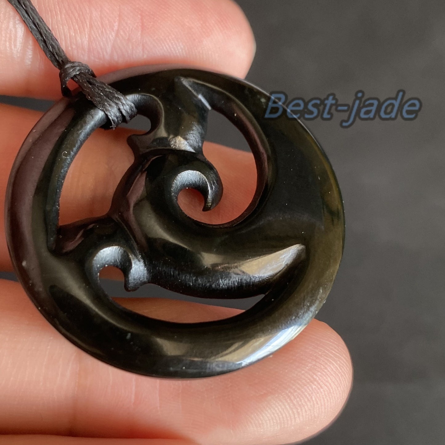 Vintage Round Hook Natural Australian Black Nephrite Jade Pendant Maori Style NZ Greenstone Pounamu Genuine jasper Jewelry Necklace