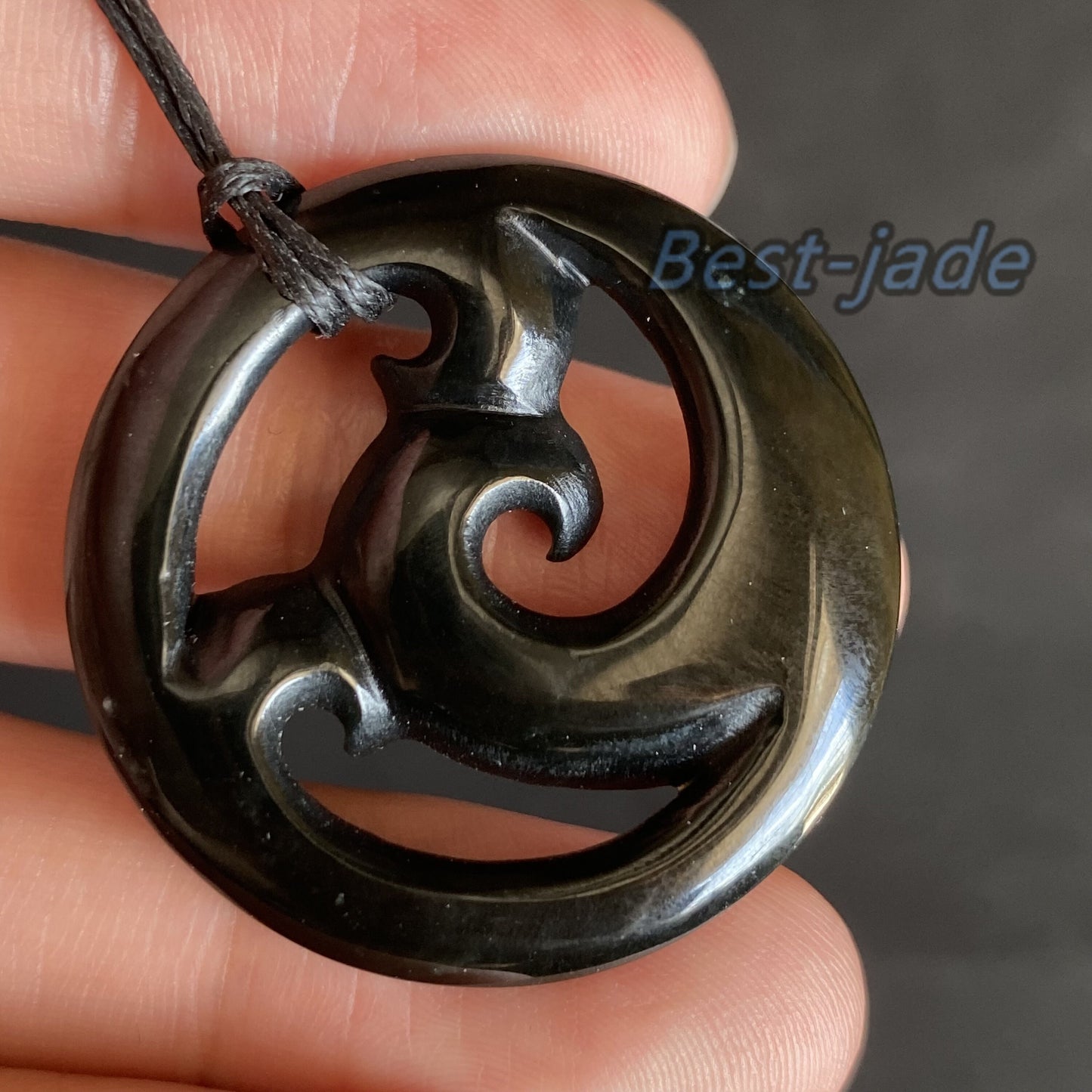 Vintage Round Hook Natural Australian Black Nephrite Jade Pendant Maori Style NZ Greenstone Pounamu Genuine jasper Jewelry Necklace