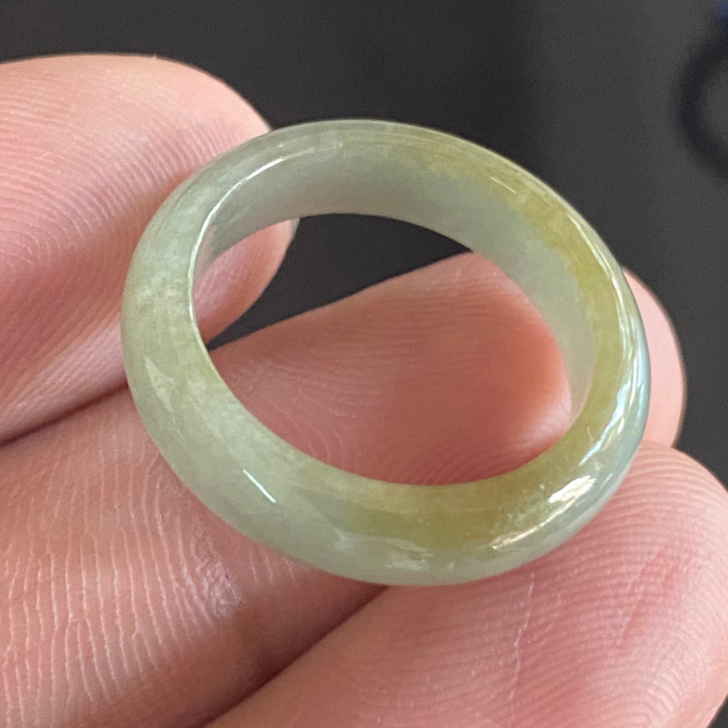 18.9mm Yellow Grade A jade Narrow Band Ring Natural Real Jadeite Hand carved bead Green gemstone Burma Lady jadeware rings Type A stone