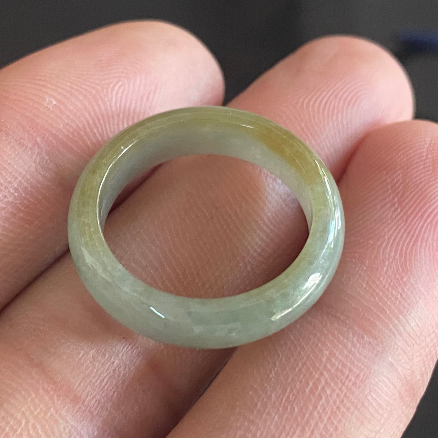 18.9mm Yellow Grade A jade Narrow Band Ring Natural Real Jadeite Hand carved bead Green gemstone Burma Lady jadeware rings Type A stone