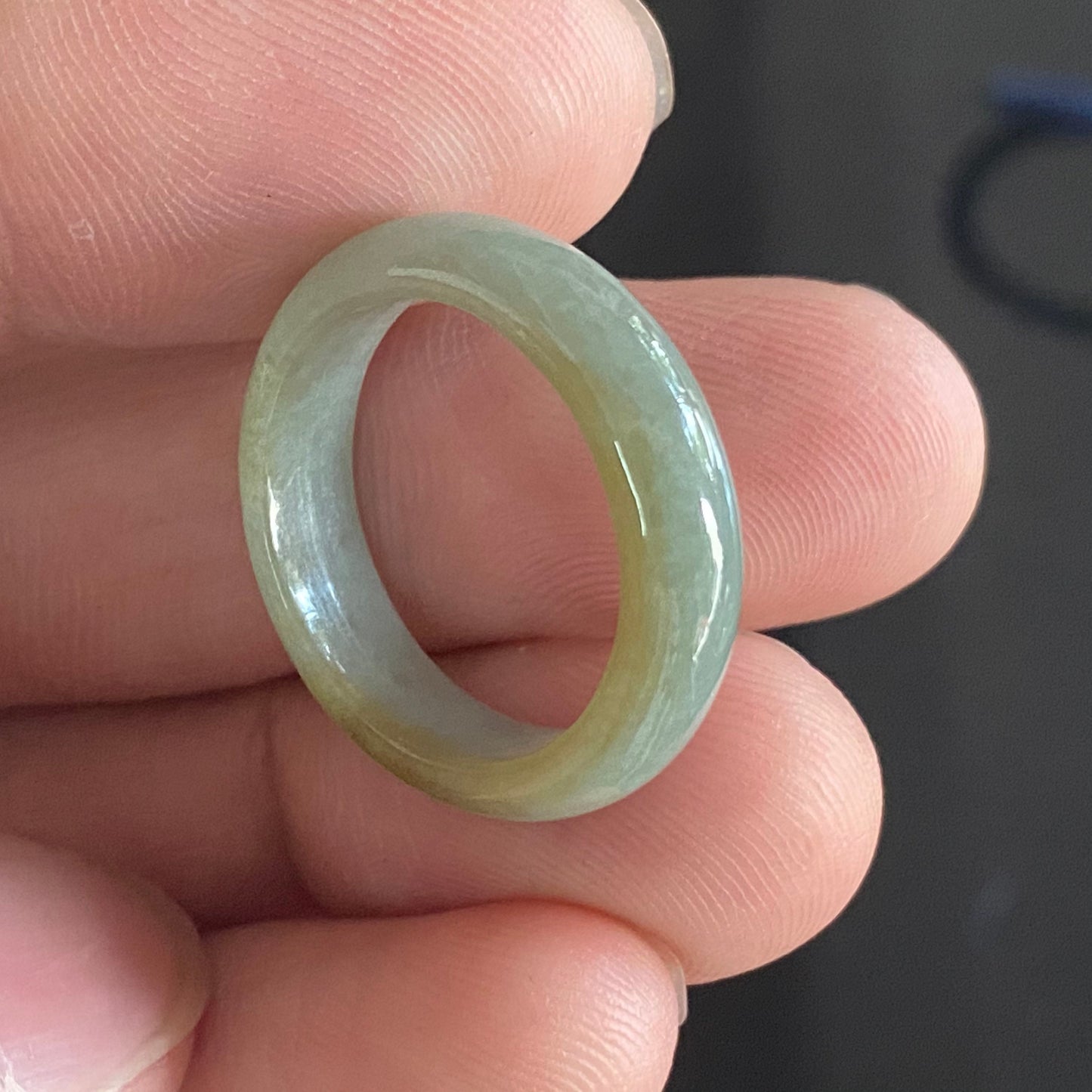 18.9mm Yellow Grade A jade Narrow Band Ring Natural Real Jadeite Hand carved bead Green gemstone Burma Lady jadeware rings Type A stone