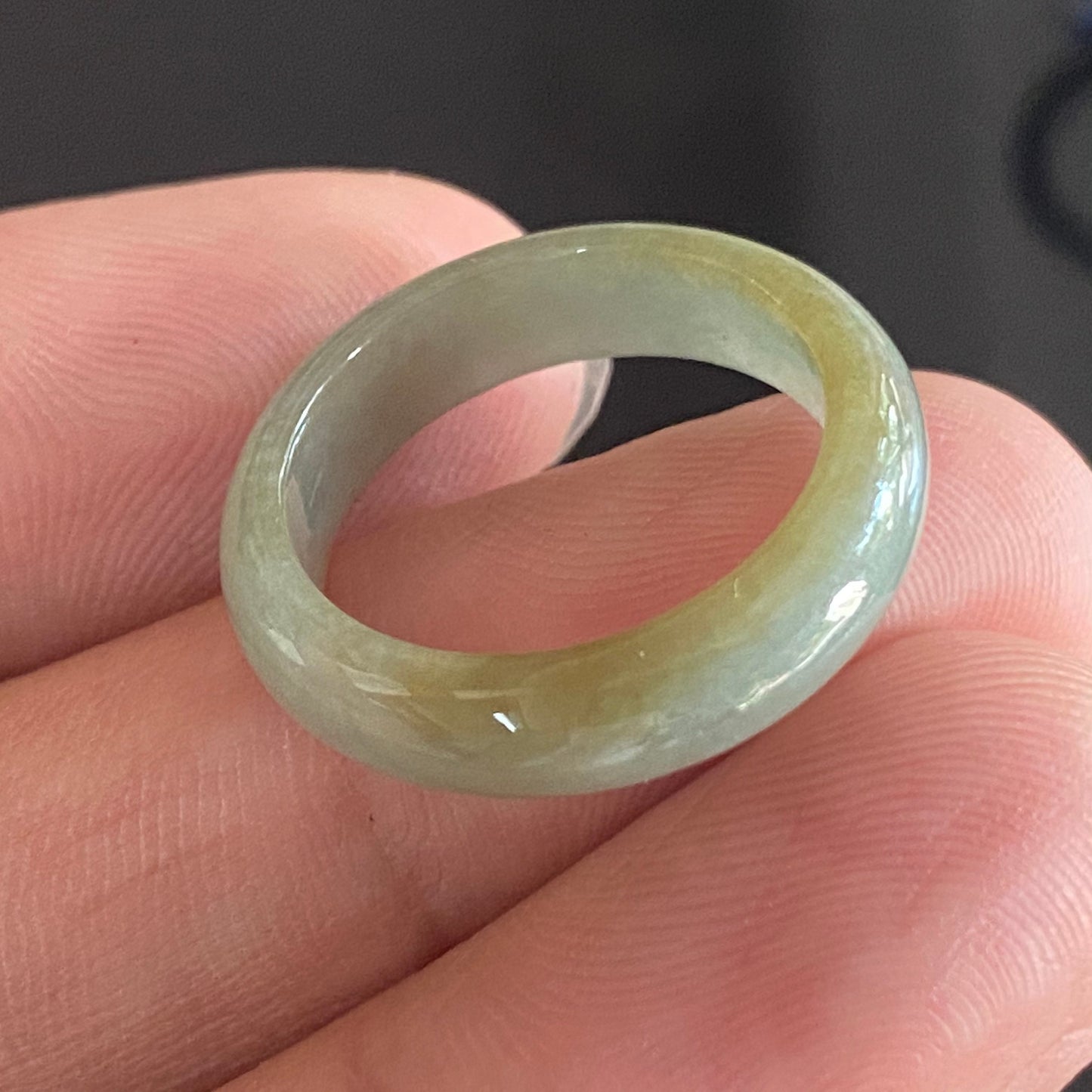 18.9mm Yellow Grade A jade Narrow Band Ring Natural Real Jadeite Hand carved bead Green gemstone Burma Lady jadeware rings Type A stone