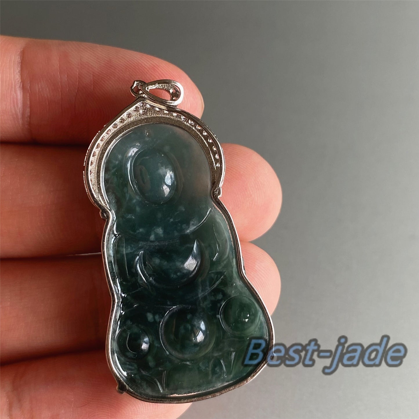 Natural Guatemalan jadeite Translucent Blue Grade A jade Guan yin Buddha pendant with 925 Sterling Silver button bail necklace jade bead